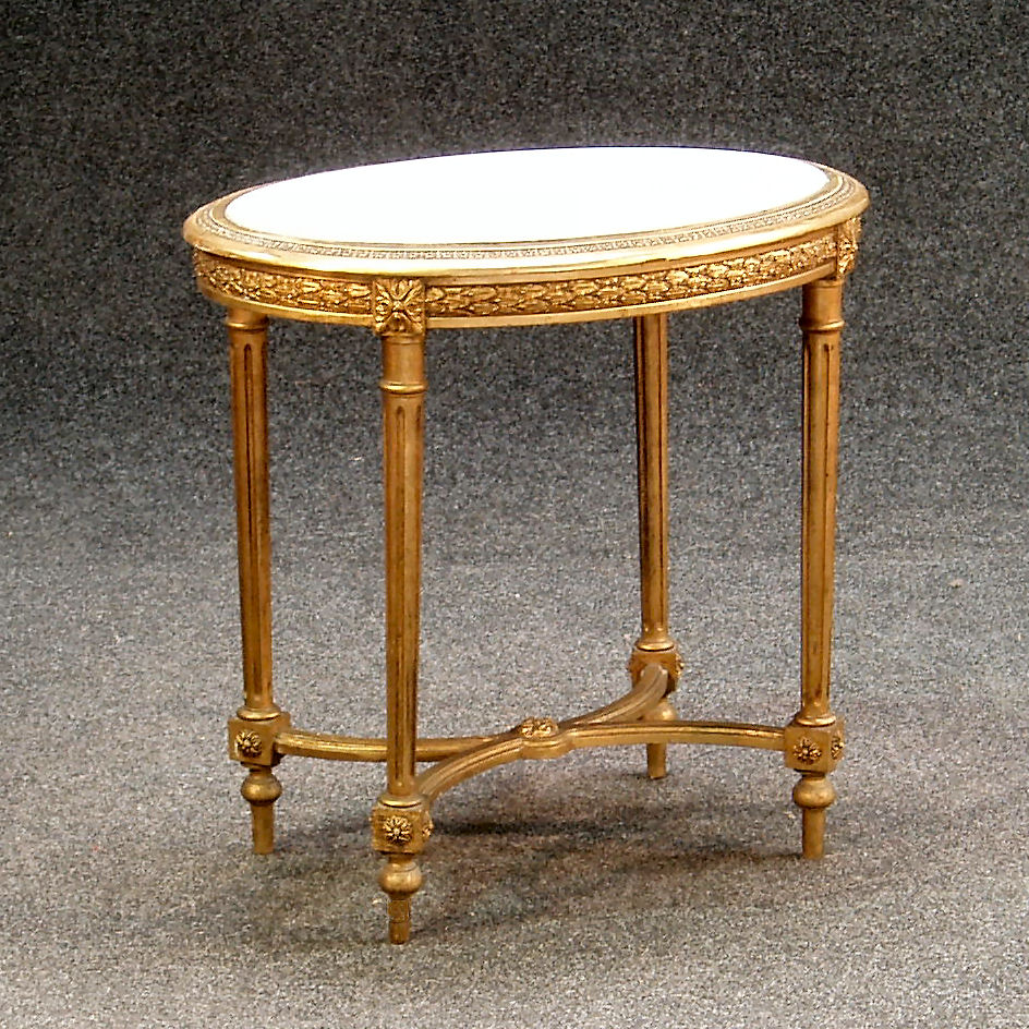 A late 19th century French giltwood and marble inset side table,