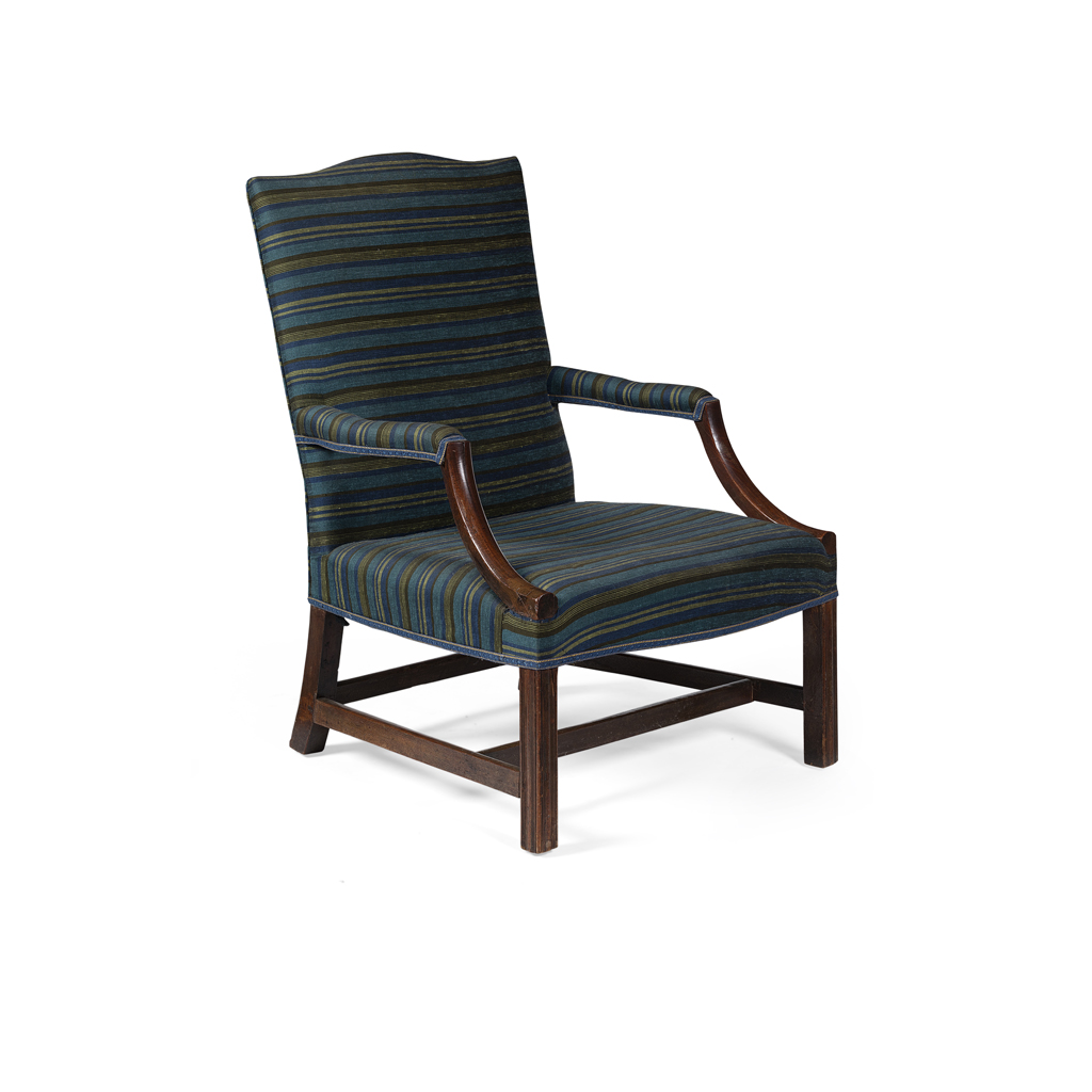 GEORGE III MAHOGANY FRAMED GAINSBOROUGH ARMCHAIR