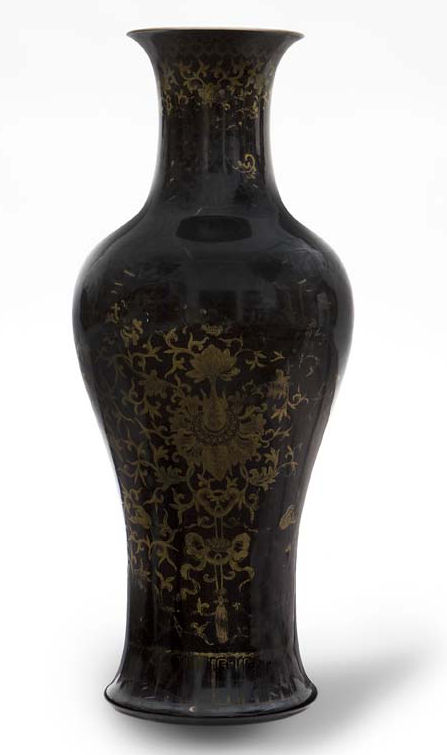 A 19th century Chinese mirror black baluster vase