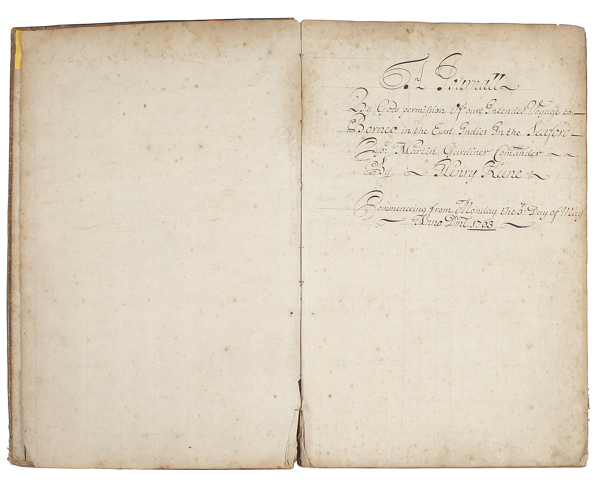 East India Company "Seaford" logbook - Borneo - Capt. Martin Gardiner. 3 May 1703 - 8 August 1706
