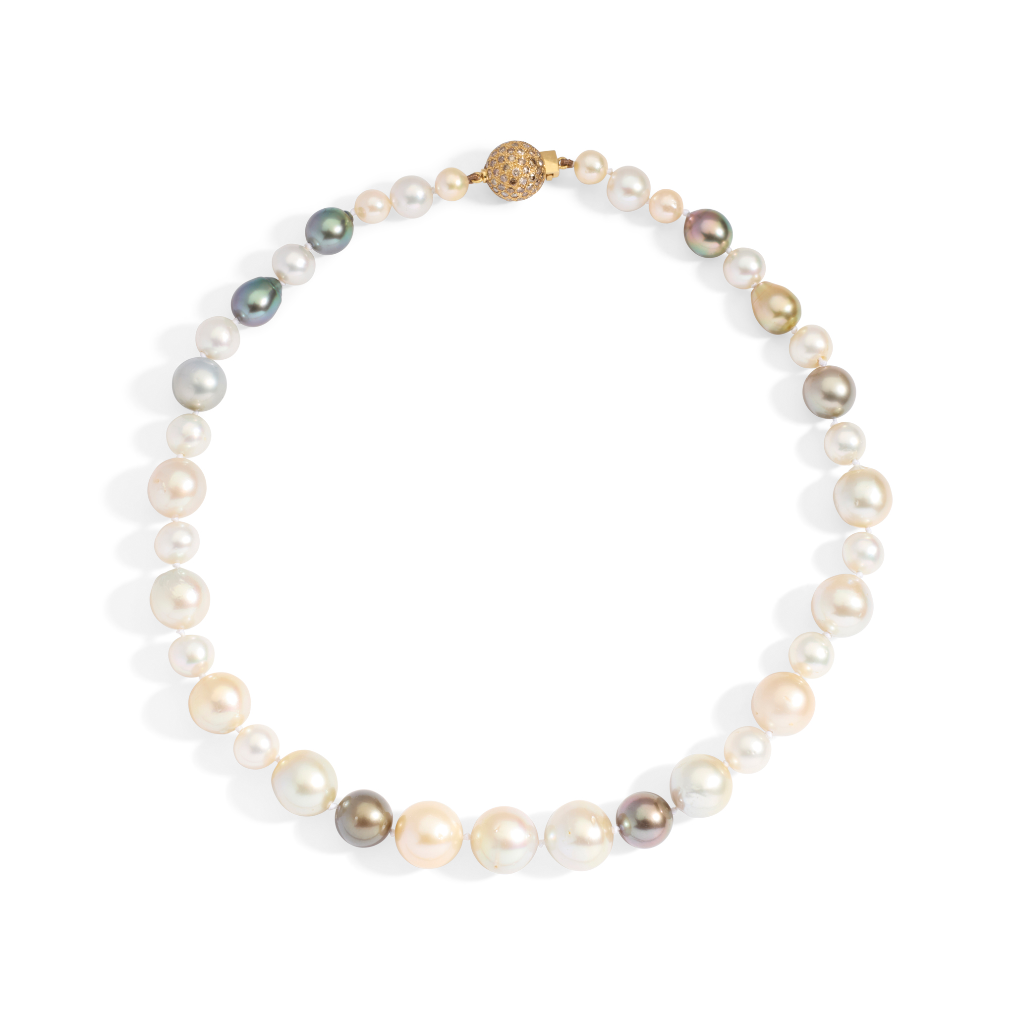 A South Sea and Tahitian pearl necklace with diamond clasp