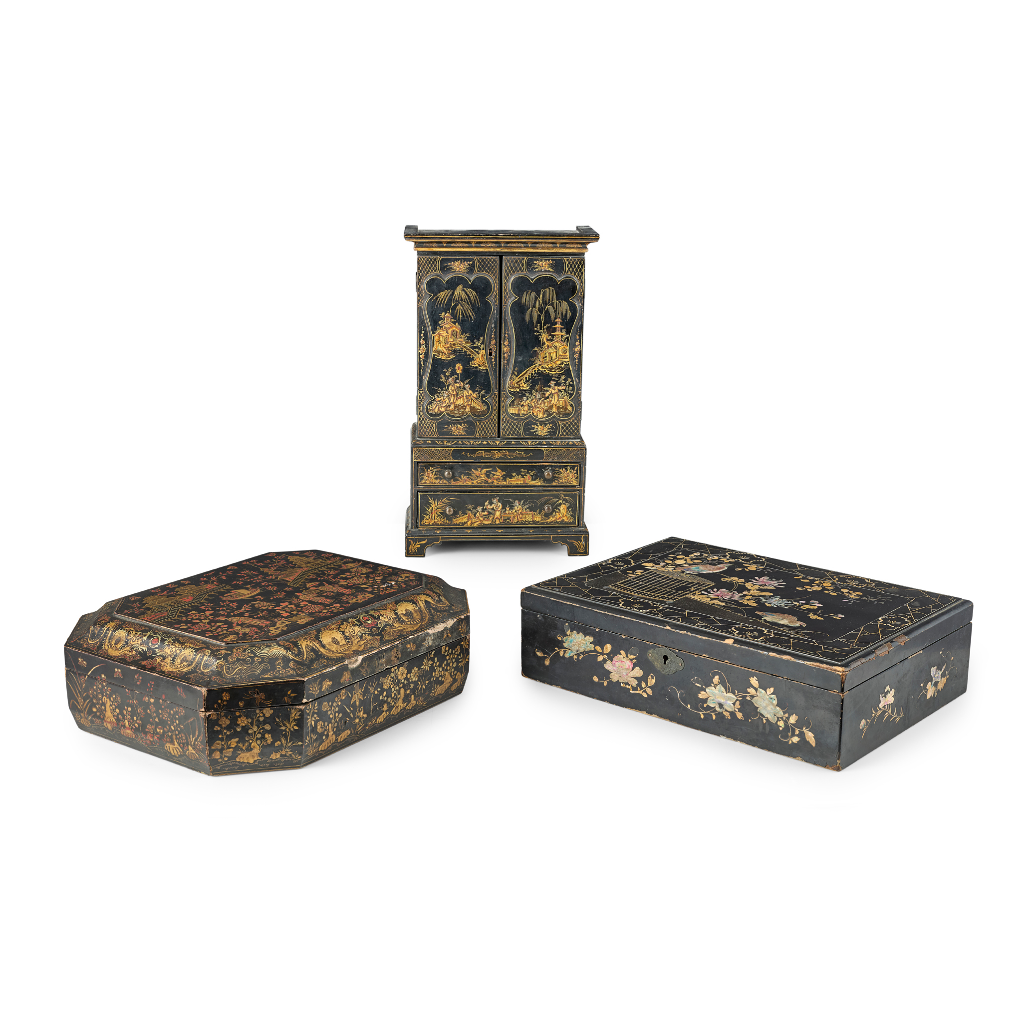 CHINESE EXPORT BLACK LACQUER MINIATURE TABLE CABINET