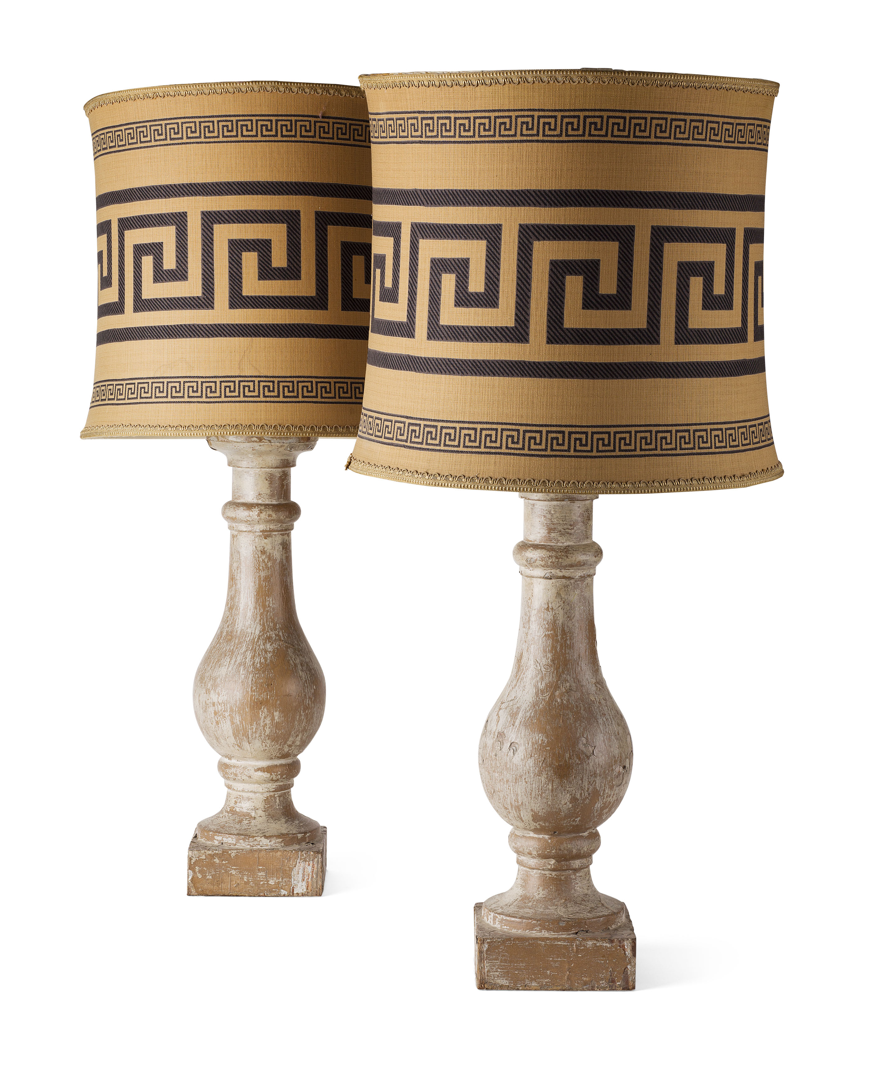 PAIR OF OVER-PAINTED PINE LAMPS