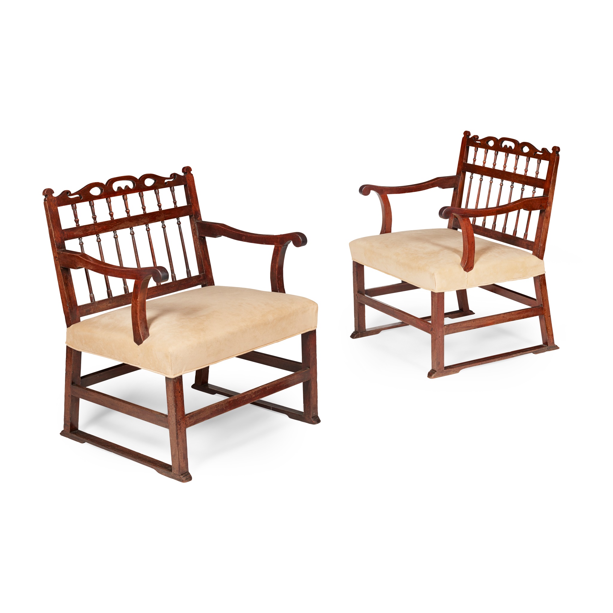 PAIR OF GEORGE III MAHOGANY NORTH COUNTRY 'DRUNKARD'S' ARMCHAIRS