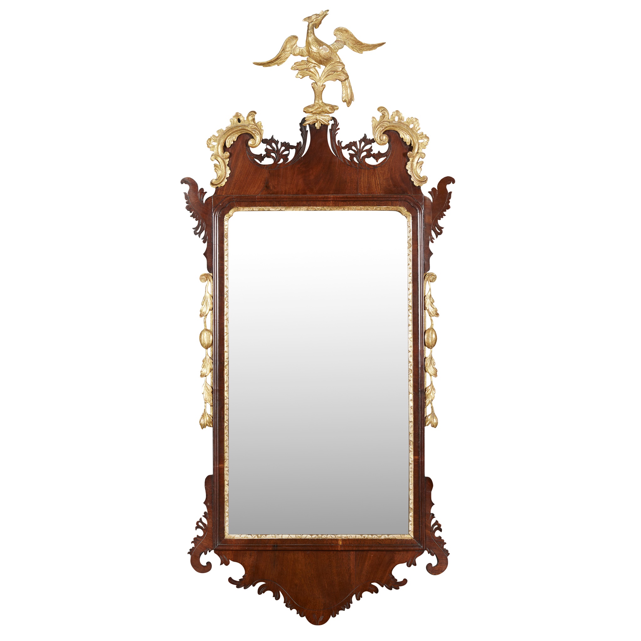 EARLY GEORGE III MAHOGANY AND PARCEL GILT MIRROR