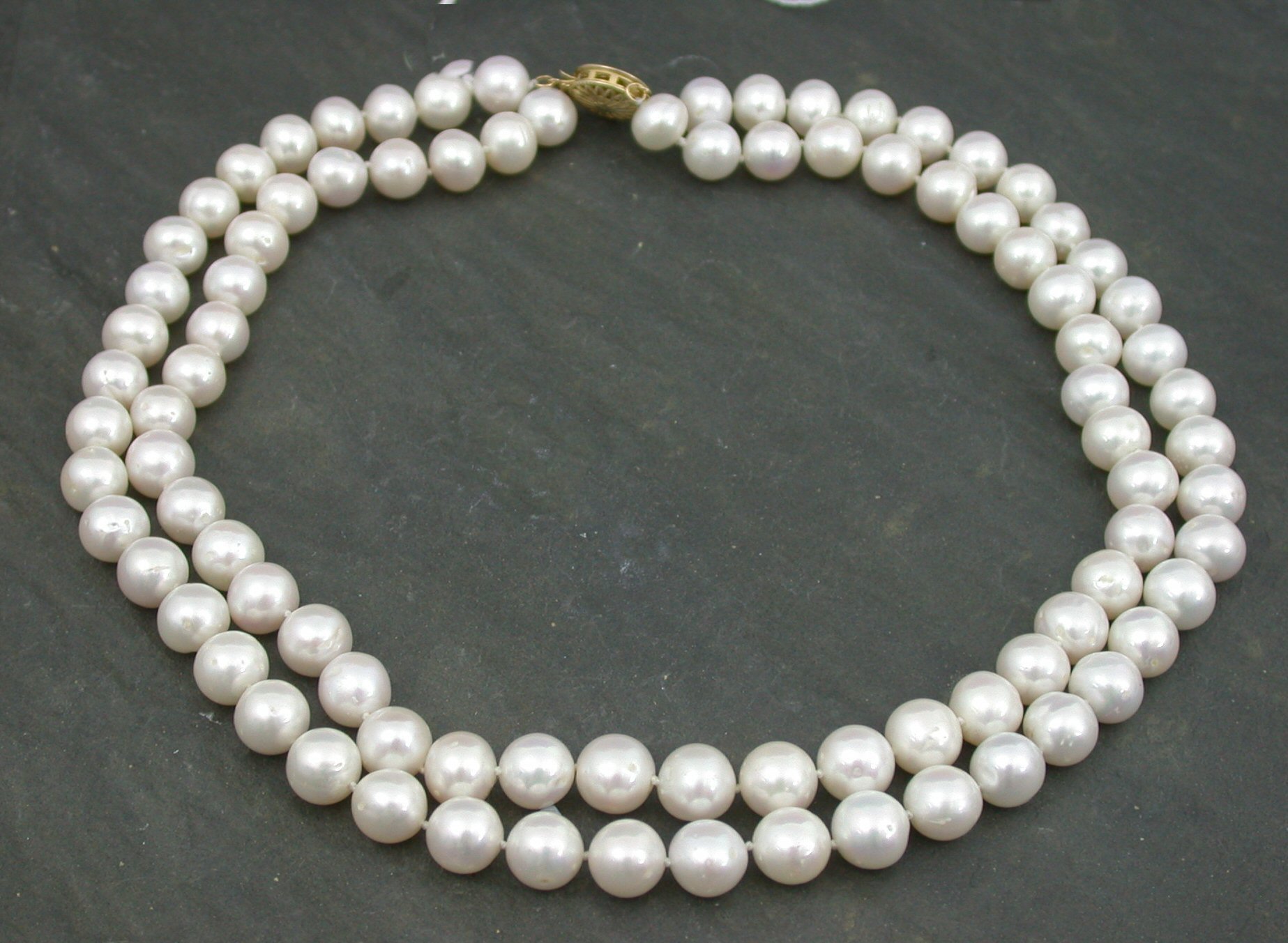 A freshwater cultured pearl two-row necklace,