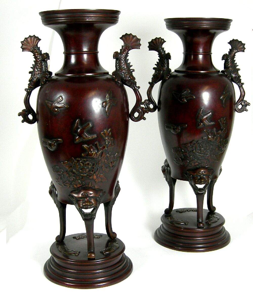 A pair of Japanese bronze vases Meiji Period