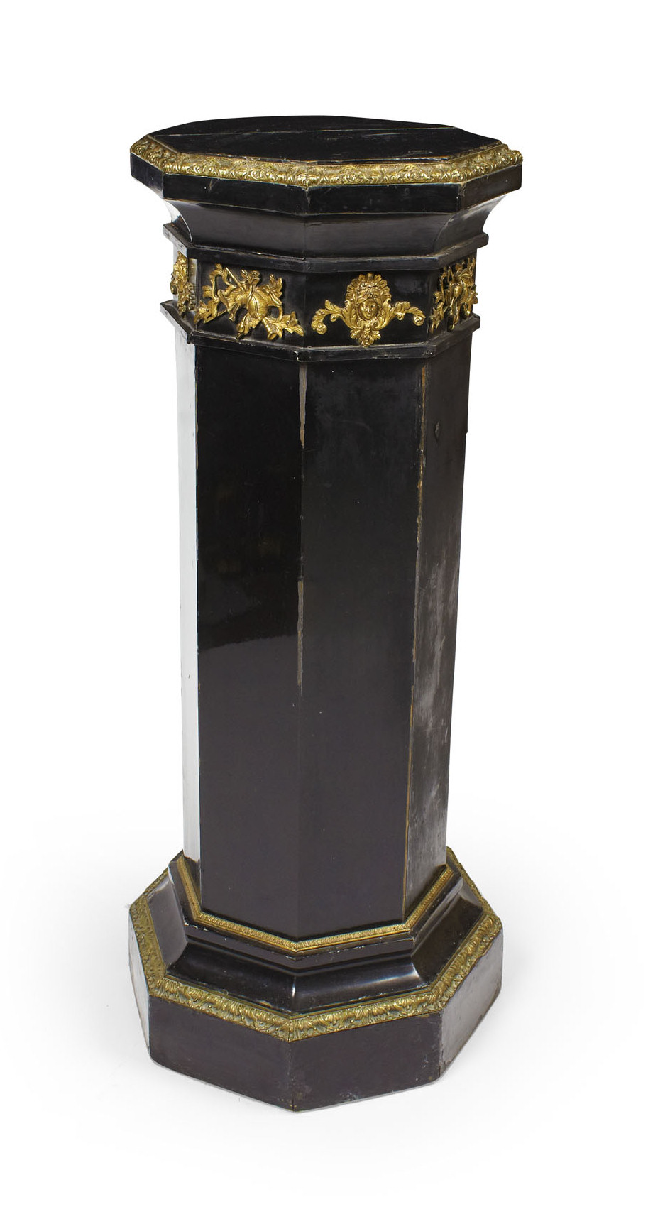 A Victorian ebonised and gilt metal mounted octagonal plinth
