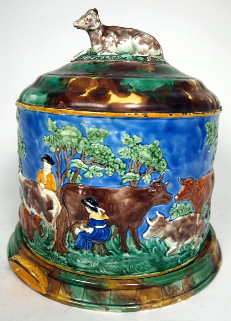 A 19th century Wedgwood majolica stilton dish and cover