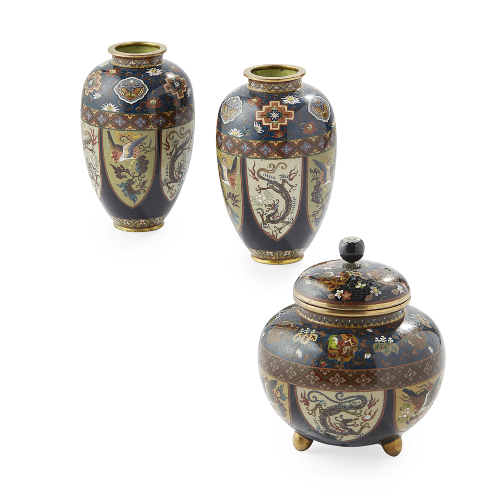 PAIR OF CLOISONNÉ ENAMEL OVOID VASES