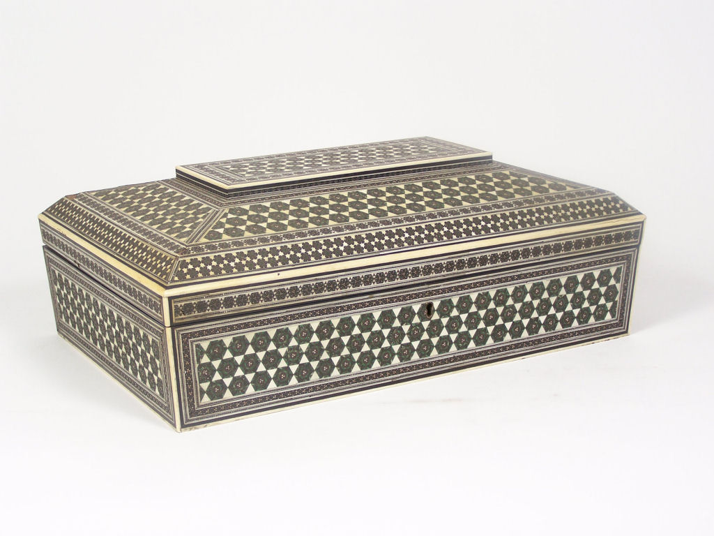 A 19th century Anglo-Indian mosaic ivory and sandalwood work box