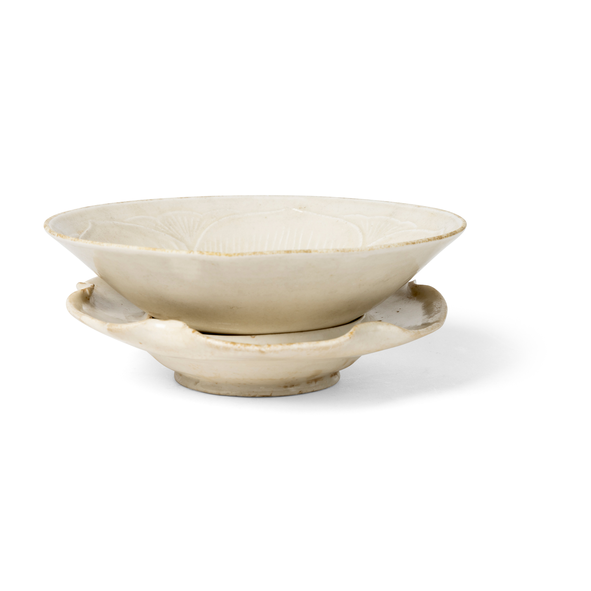 CHINESE DING-TYPE WHITE-GLAZED BOWL AND STAND