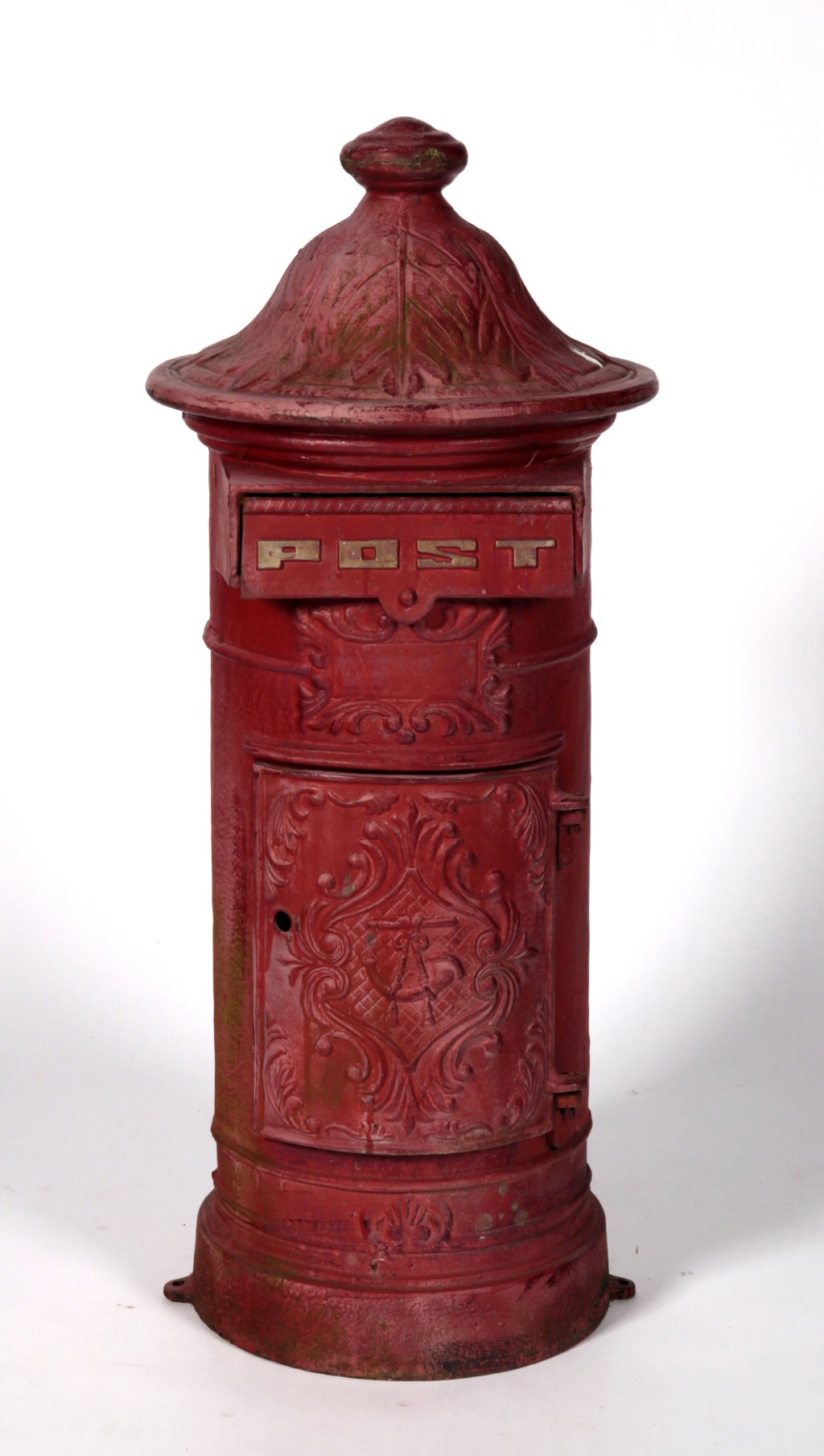 A 20th century Continental cast iron post box of cylindrical form