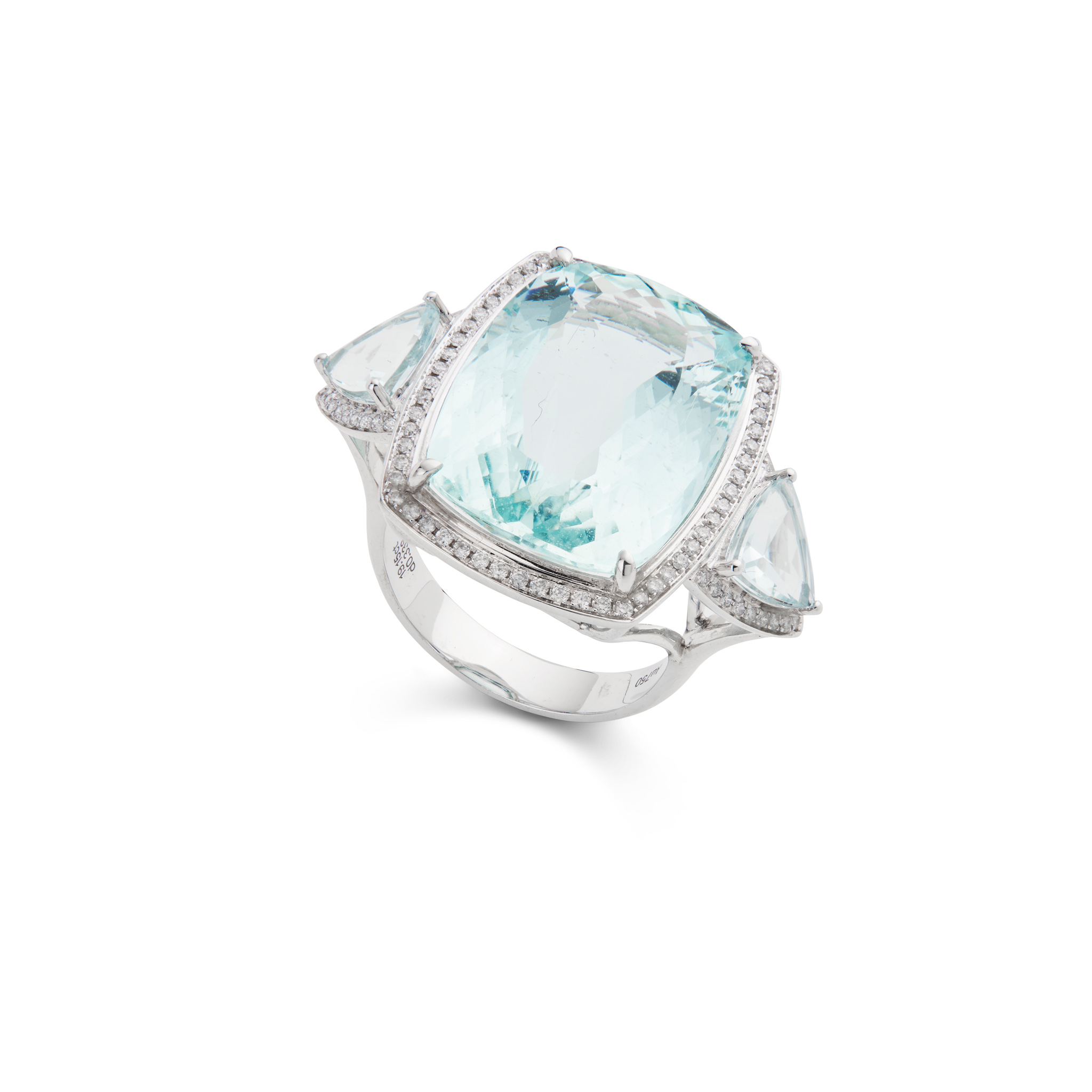 An aquamarine and diamond three-stone ring