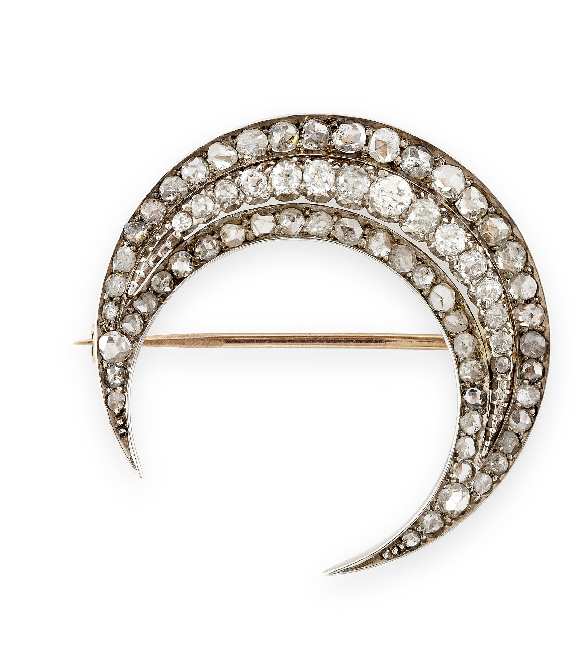 A late-Victorian diamond set crescent form brooch