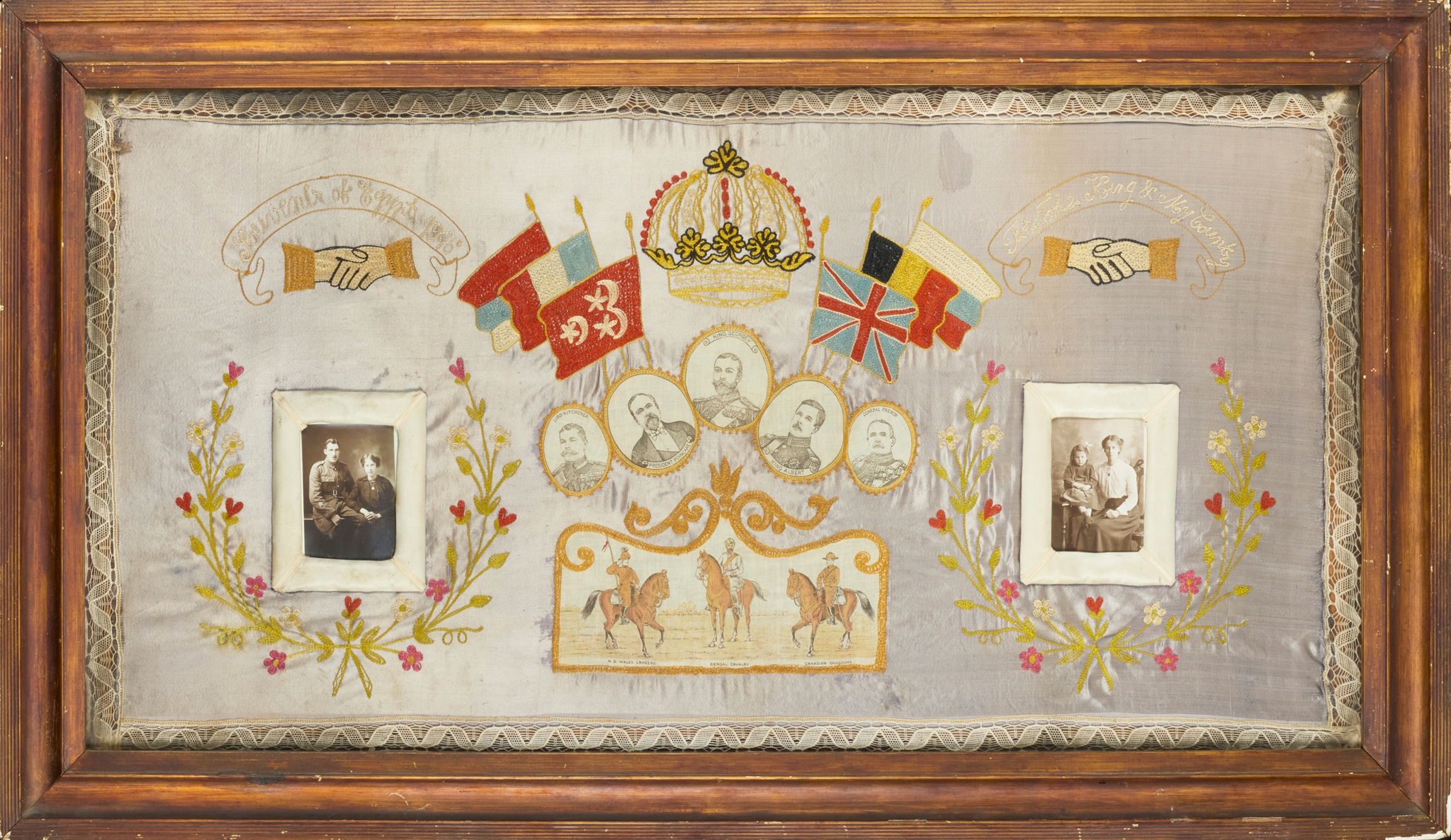 LARGE SILK SWEETHEART NEEDLEWORK WORLD WAR I 'SOUVENIR OF EGYPT' PANEL