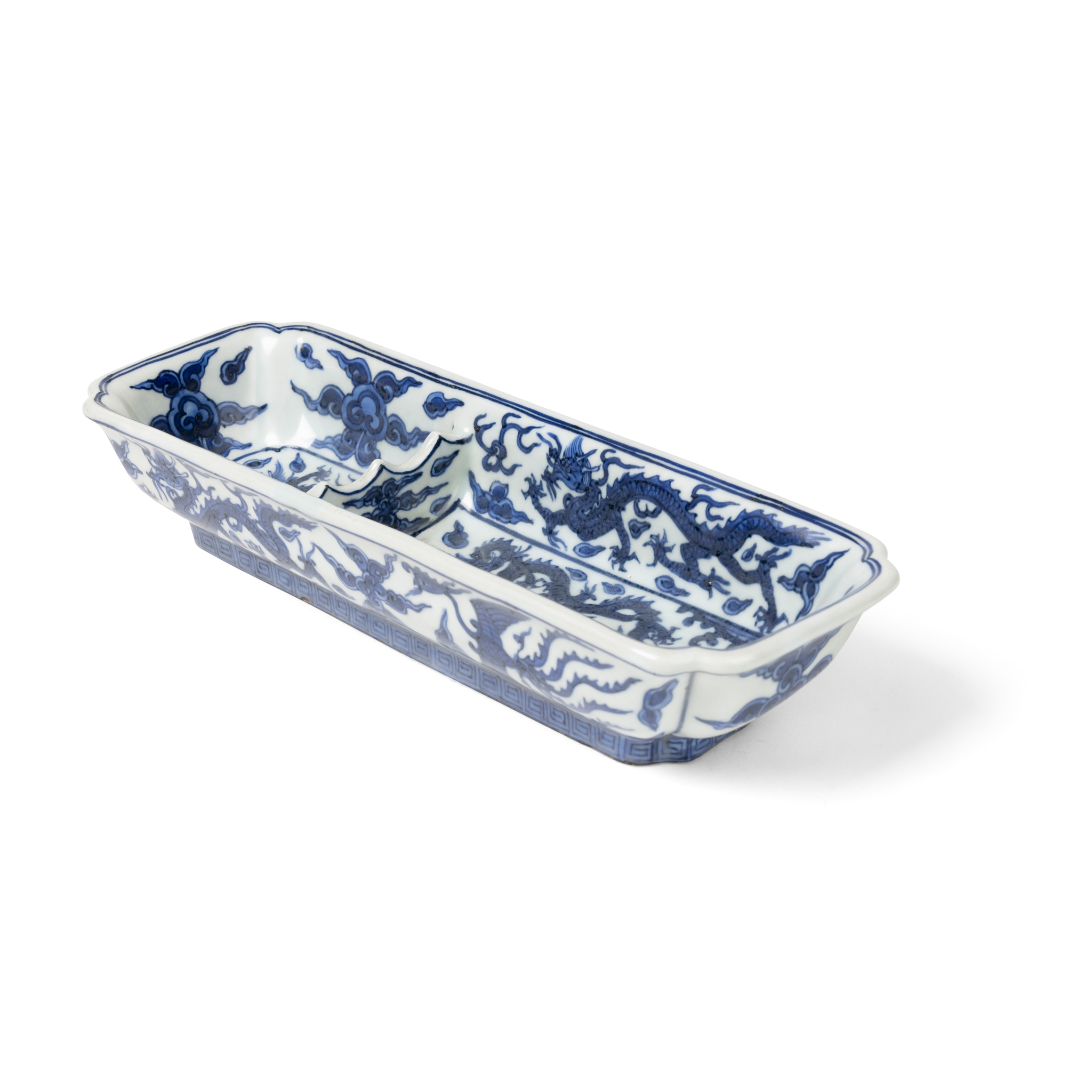 BLUE AND WHITE 'DRAGON' BRUSH TRAY