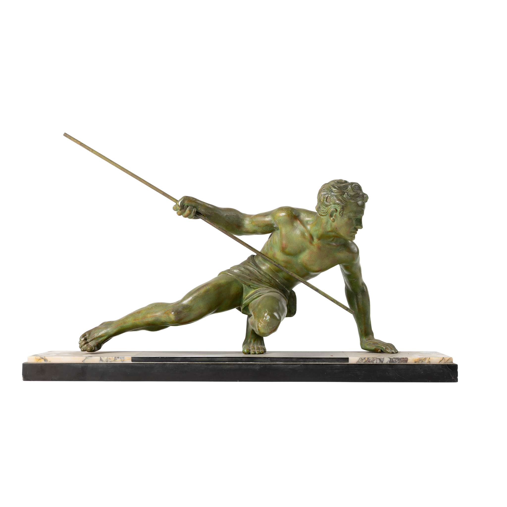 A PATINATED BRONZE ART DECO FIGURE OF A HUNTER