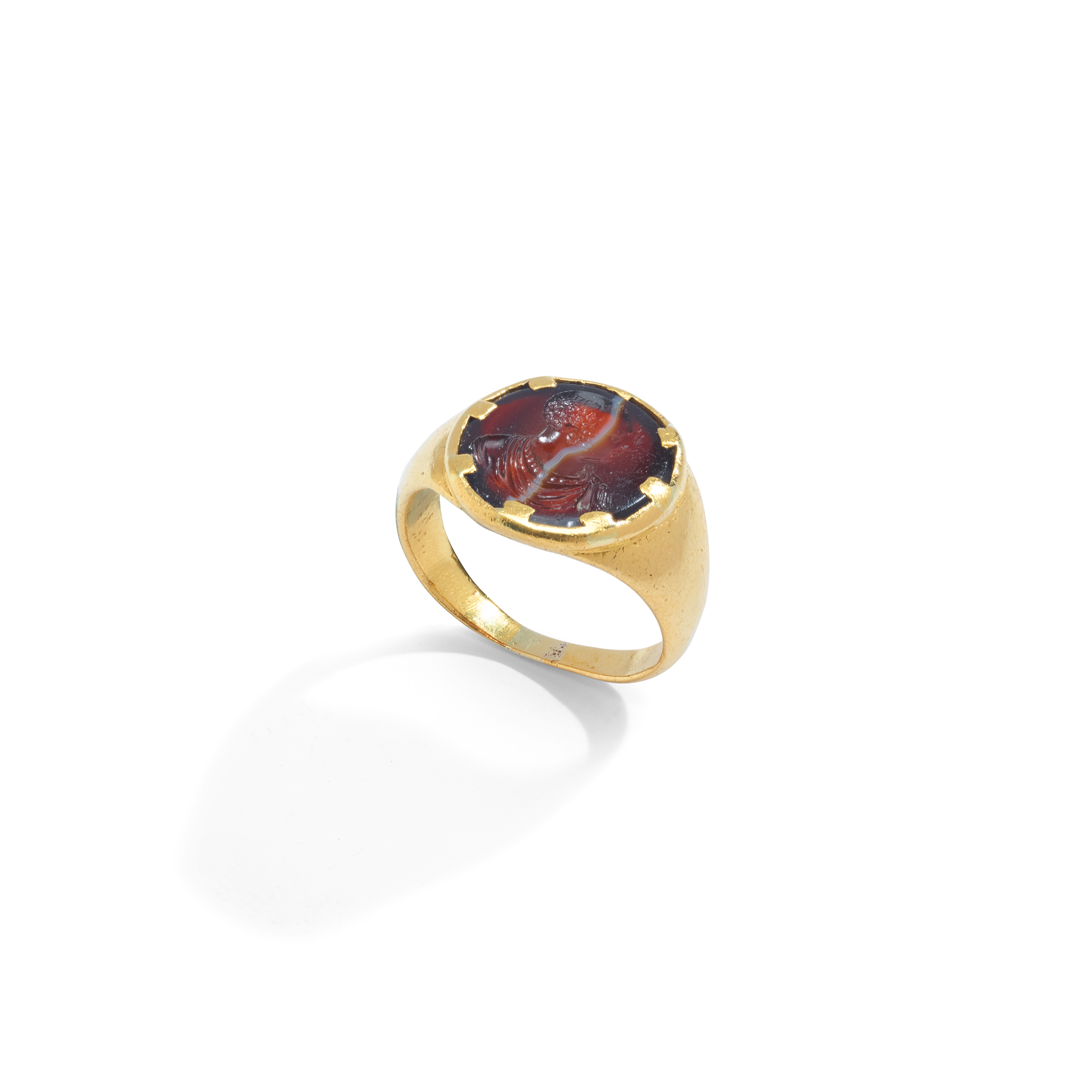 A banded agate intaglio ring, circa 1840, depicting Prince Frederick Duke of York and Albany (1763-1827)