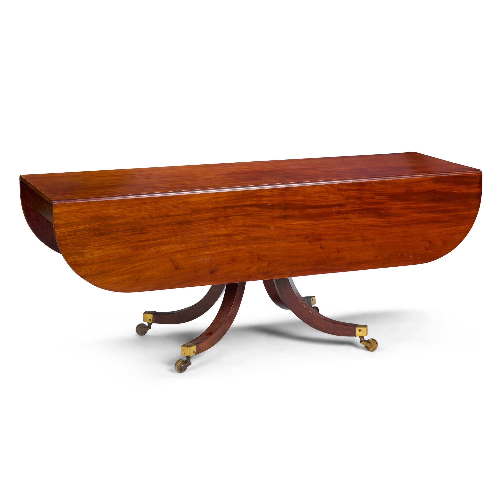 GEORGE III STYLE MAHOGANY DROP-LEAF PEDESTAL DINING TABLE