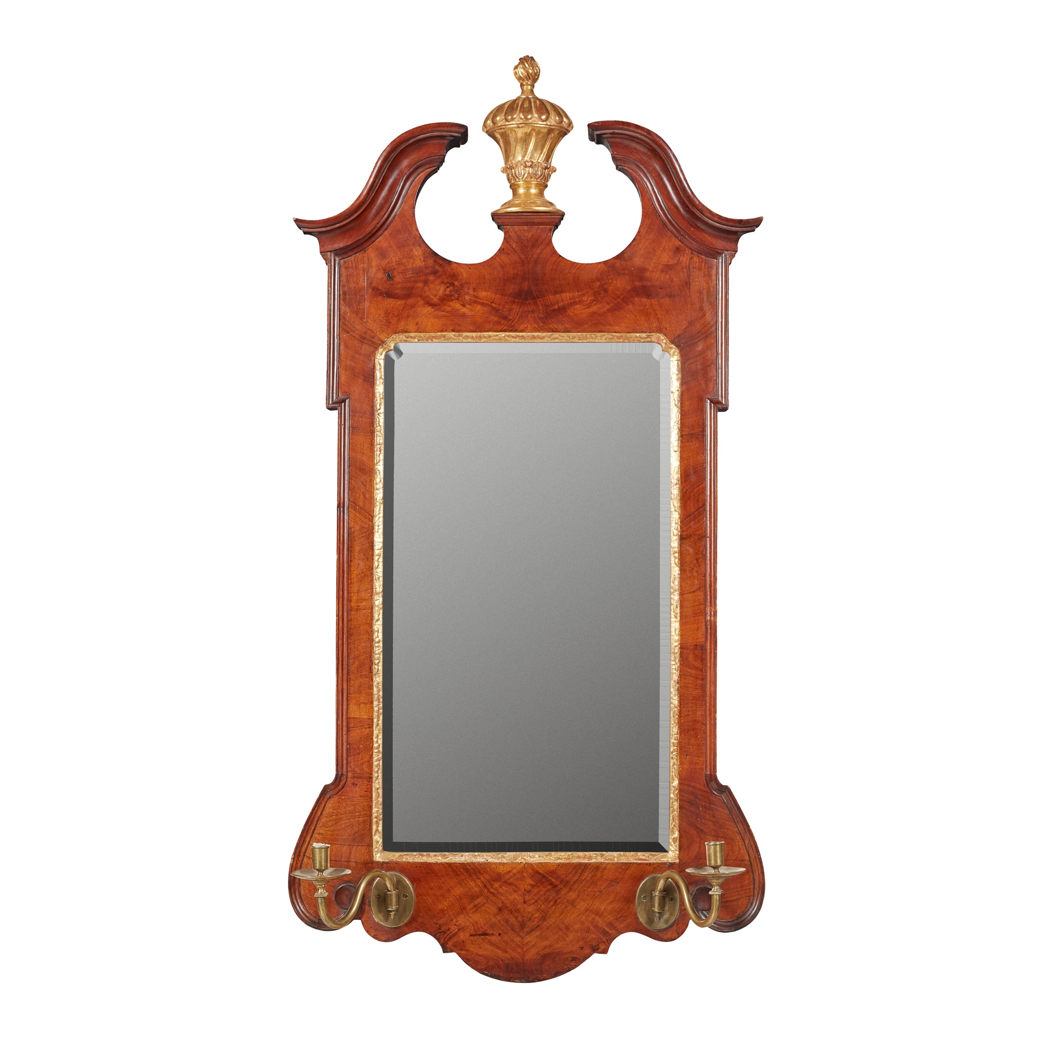 GEORGE I STYLE WALNUT AND GILT MIRROR