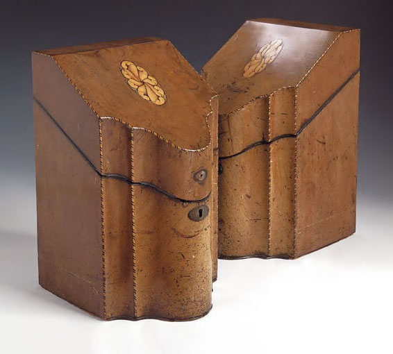 A pair of George III mahogany knife boxes,