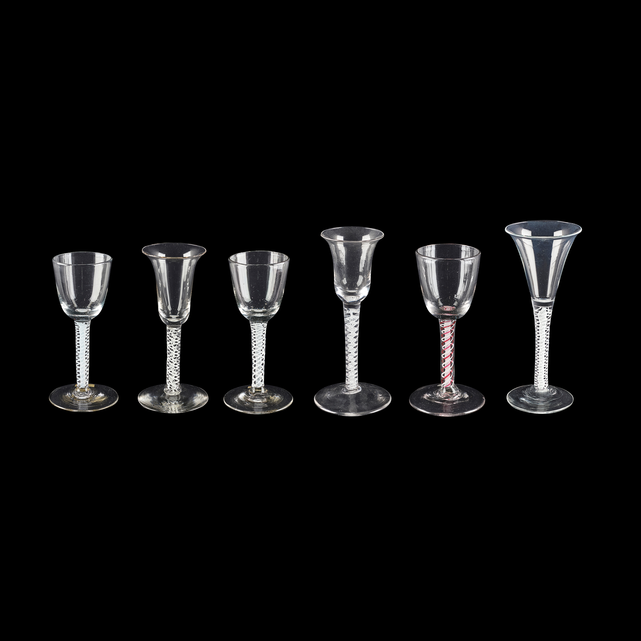 COLLECTION OF SIX OPAQUE TWIST GLASSES