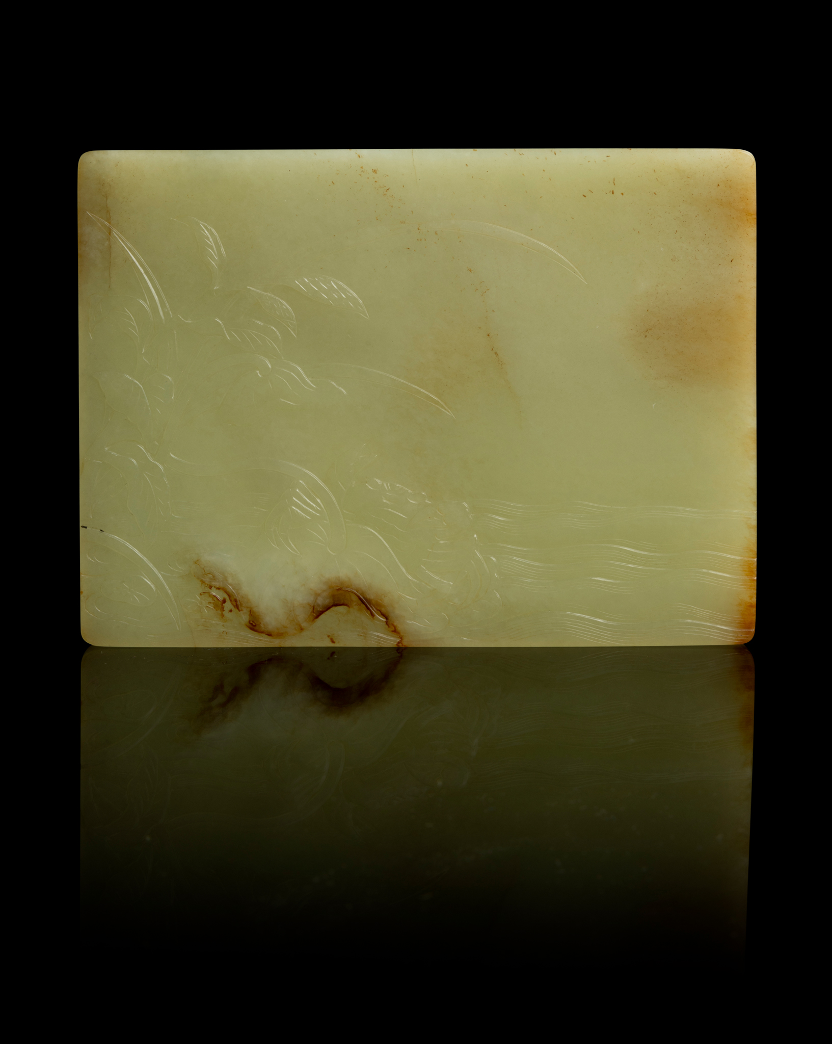 YELLOW JADE INSCRIBED 'CRAB AND GRAIN' PLAQUE