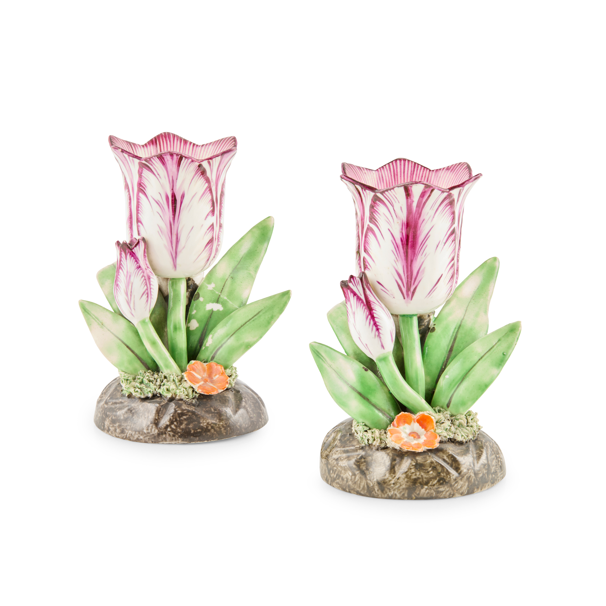 TWO ENGLISH PORCELAIN TULIP VASES