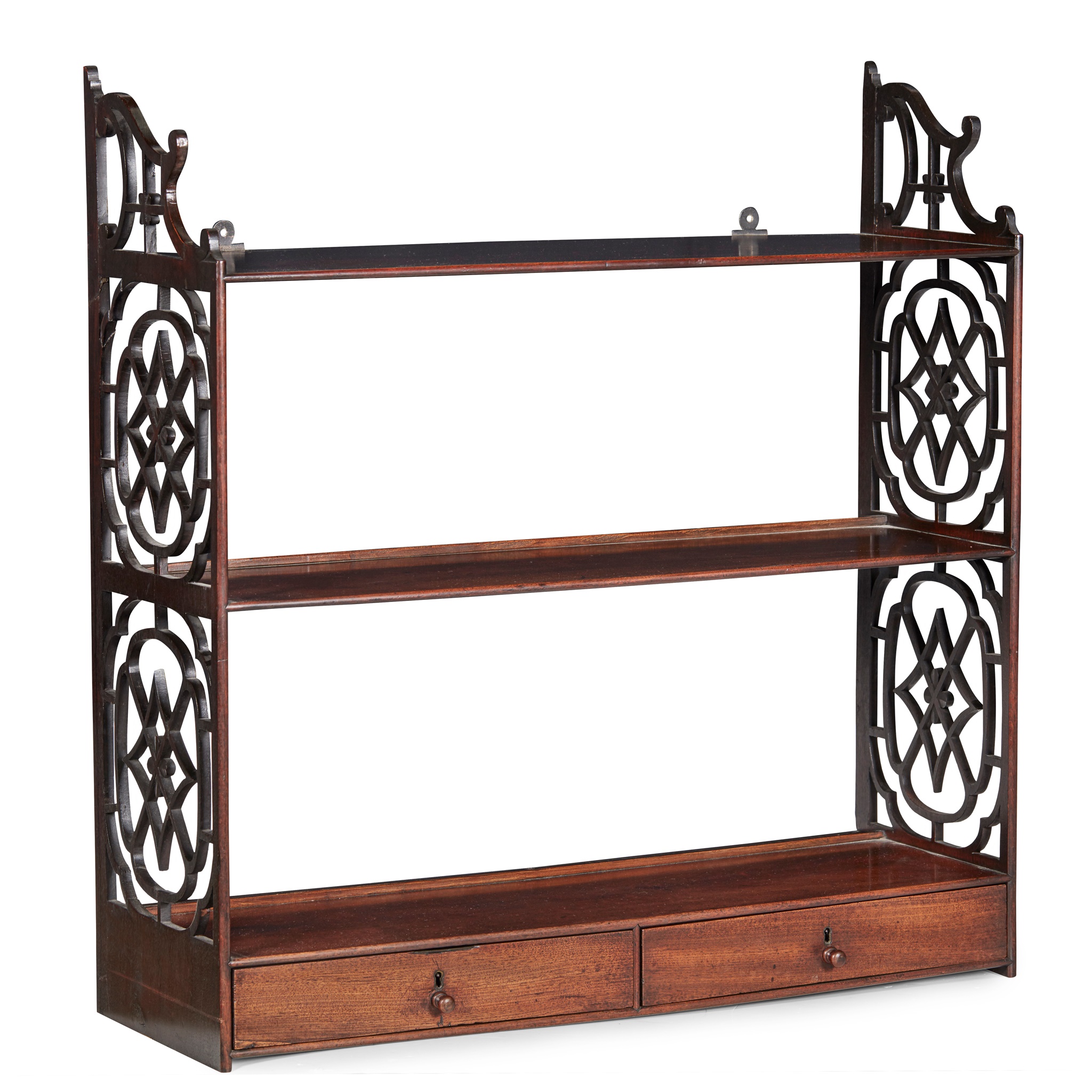 GEORGE III MAHOGANY 'CHINESE CHIPPENDALE' HANGING SHELVES