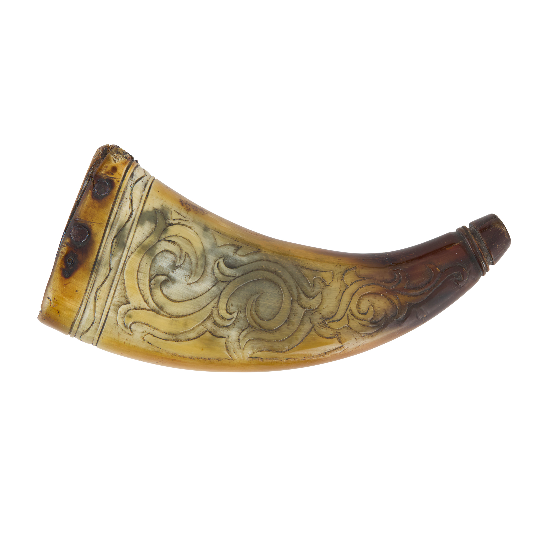 AN EARLY 18TH CENTURY SCOTTISH POWDER HORN