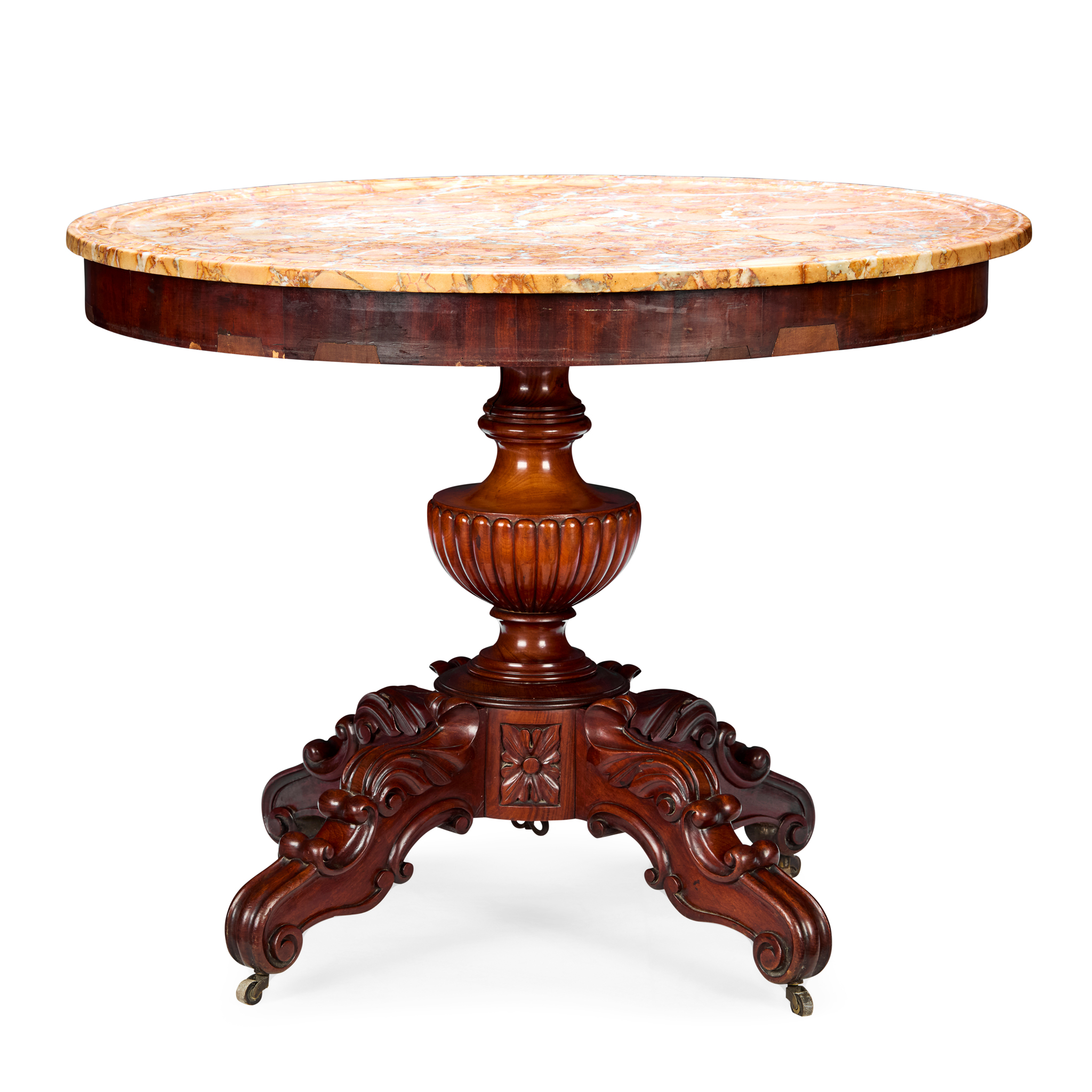 FRENCH LOUIS PHILIPPE MARBLE TOPPED MAHOGANY GUERIDON