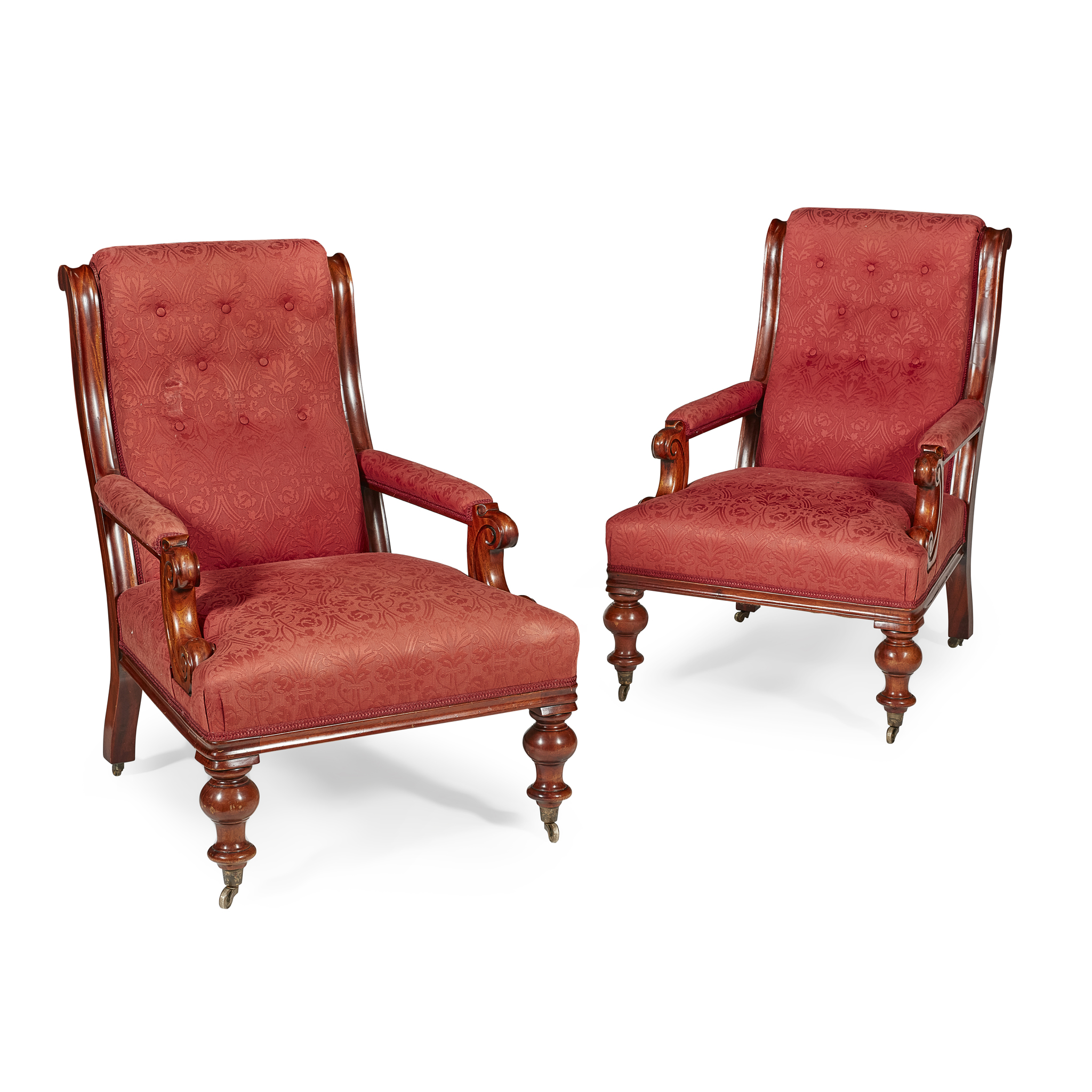PAIR OF WILLIAM IV MAHOGANY LIBRARY ARMCHAIRS