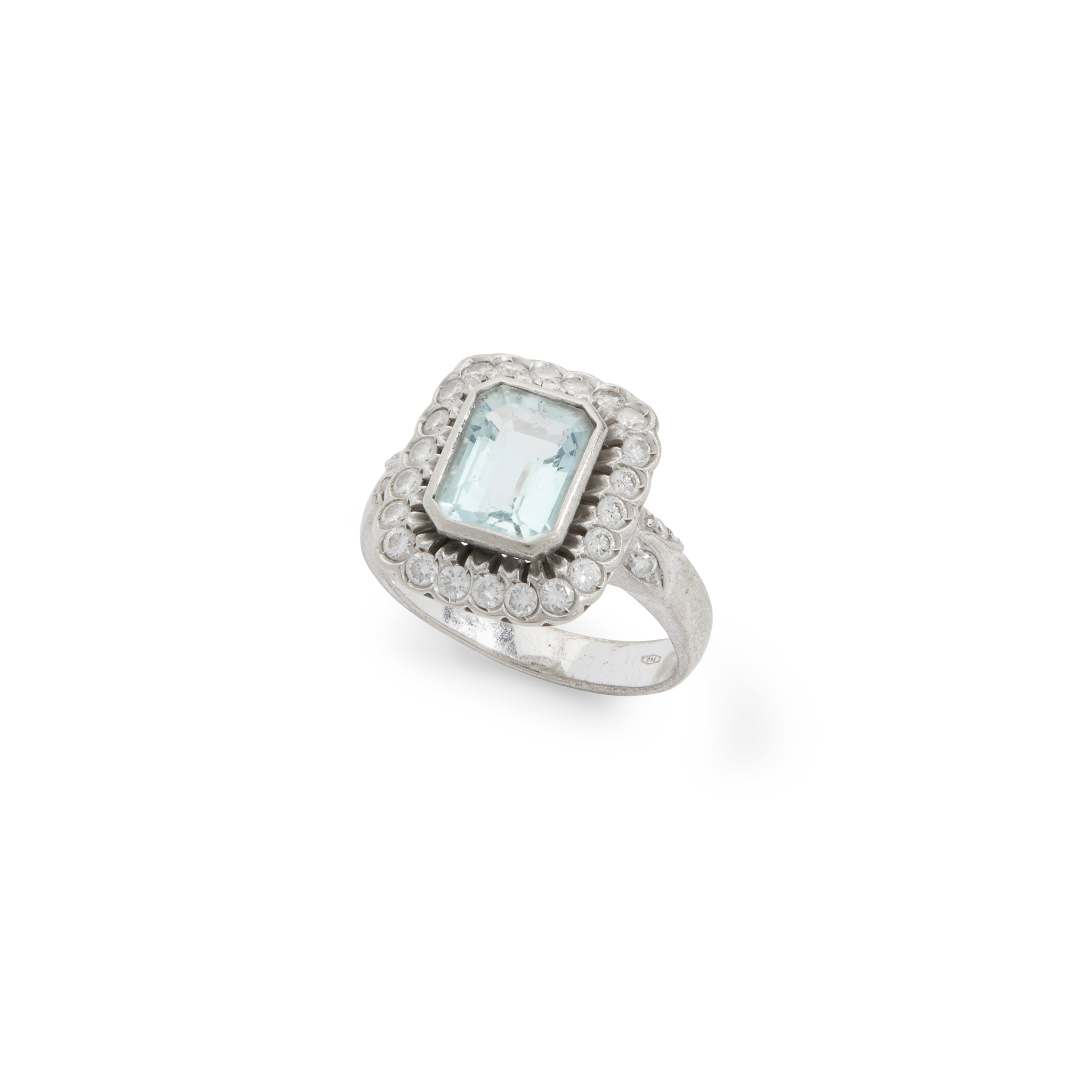 An aquamarine and diamond ring