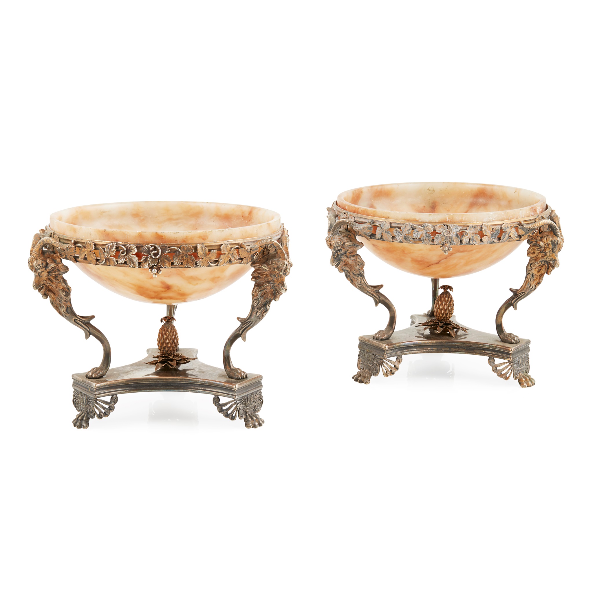 PAIR OF VICTORIAN SILVER PLATED AND ONYX CENTREPIECES