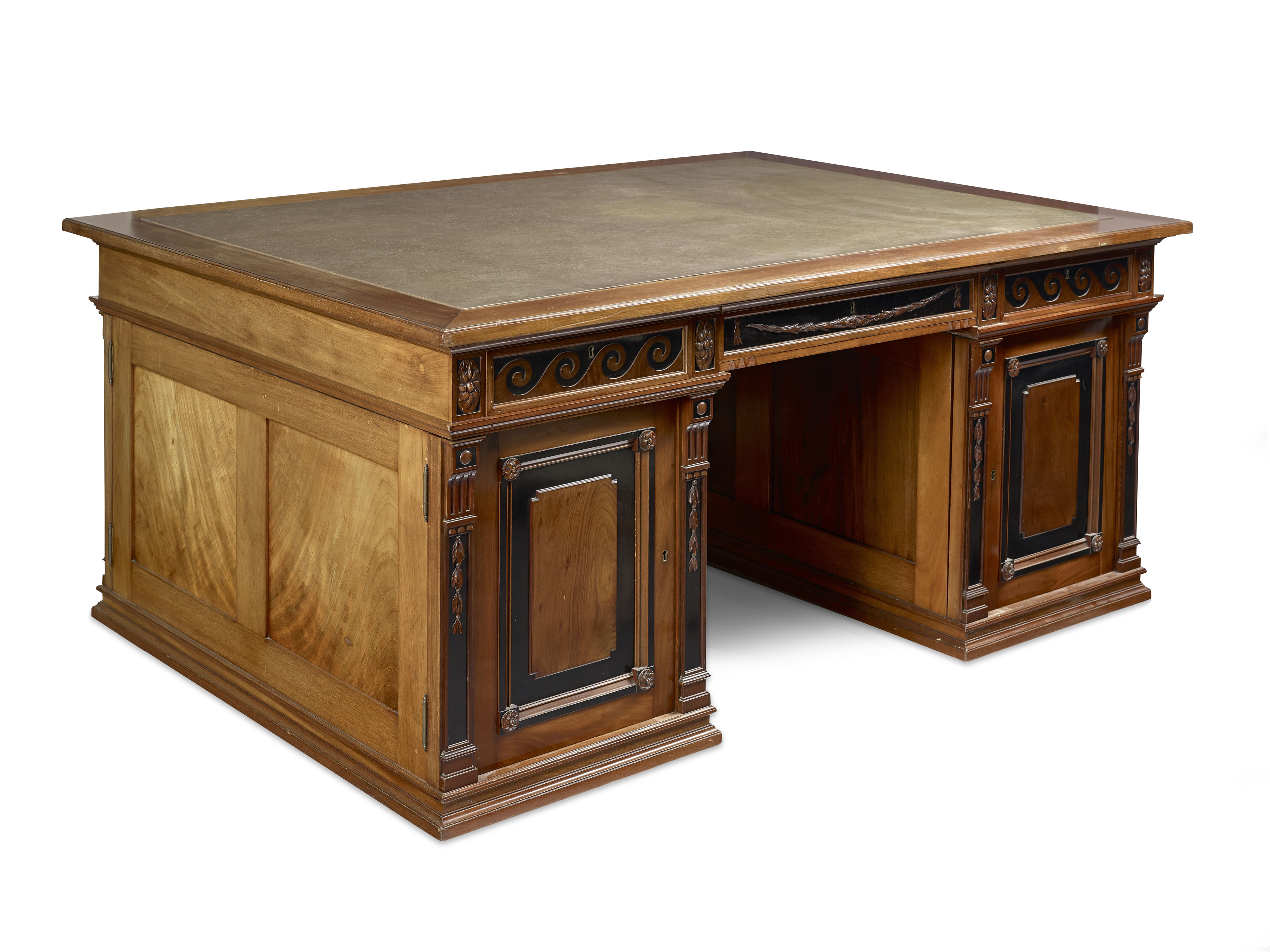 VICTORIAN MAHOGANY AND EBONY PARTNERS DESK