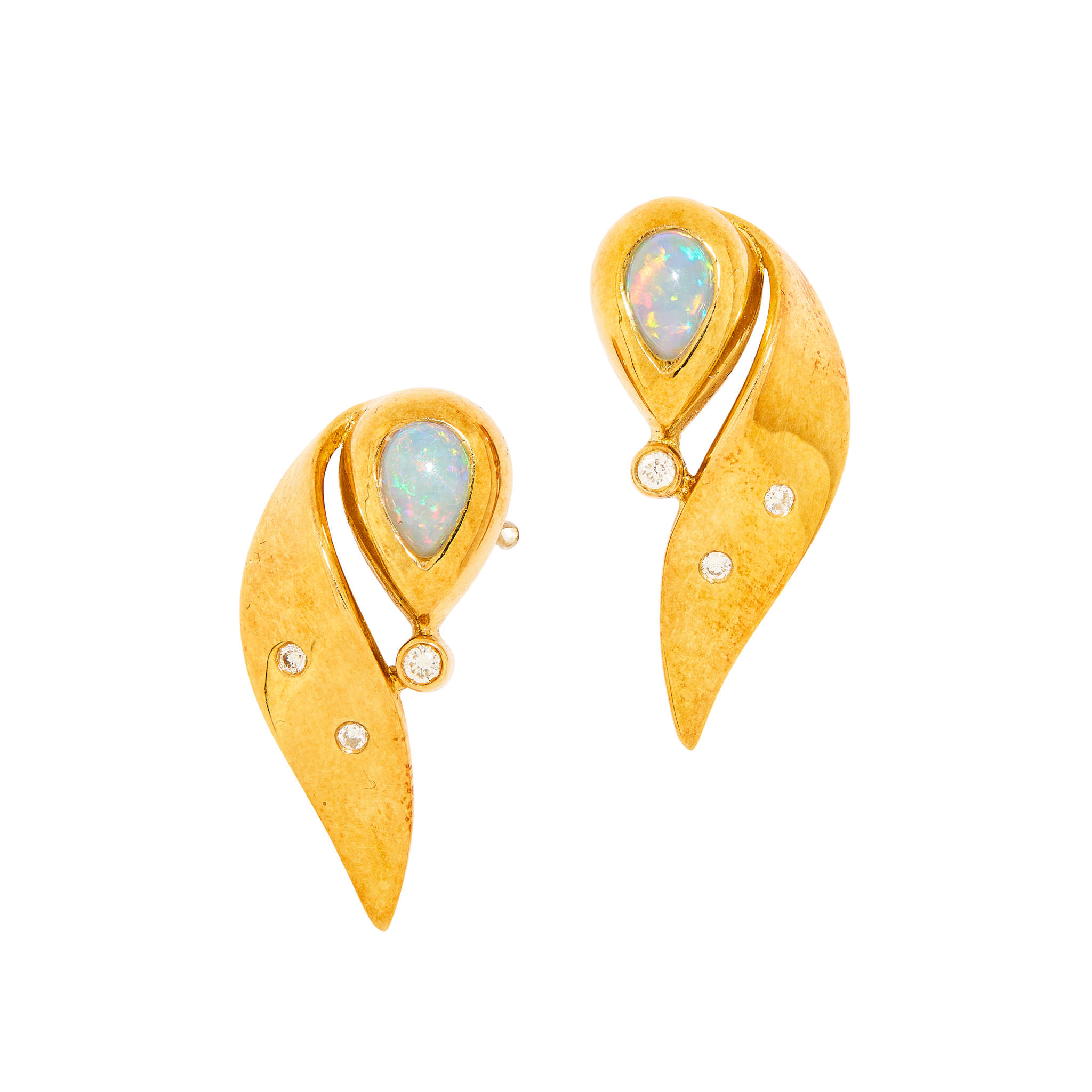 A pair of opal and diamond earrings