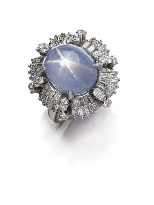 A star sapphire and diamond ring,