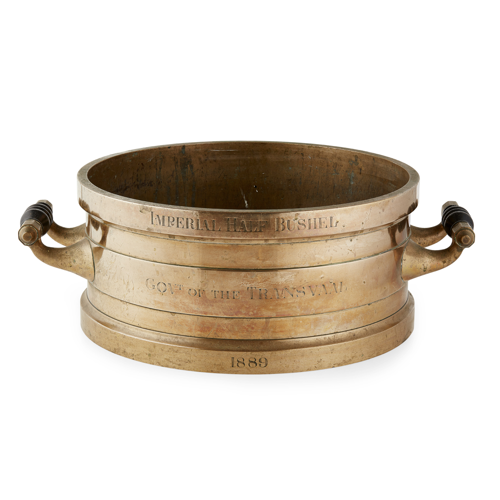 TRANSVAAL GOVERNMENT BRASS IMPERIAL HALF BUSHEL MEASURE