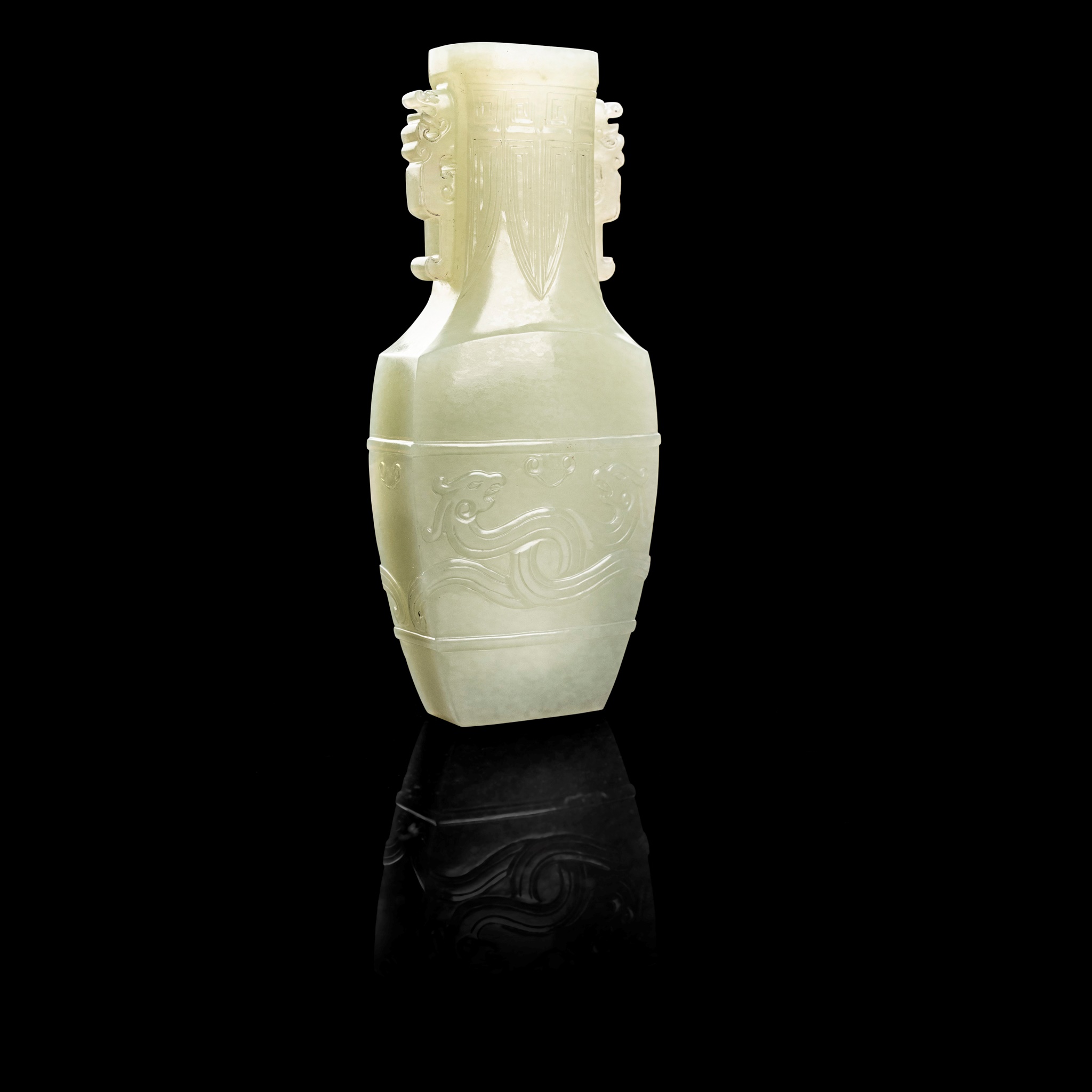 PALE CELADON JADE ARCHAIC VASE