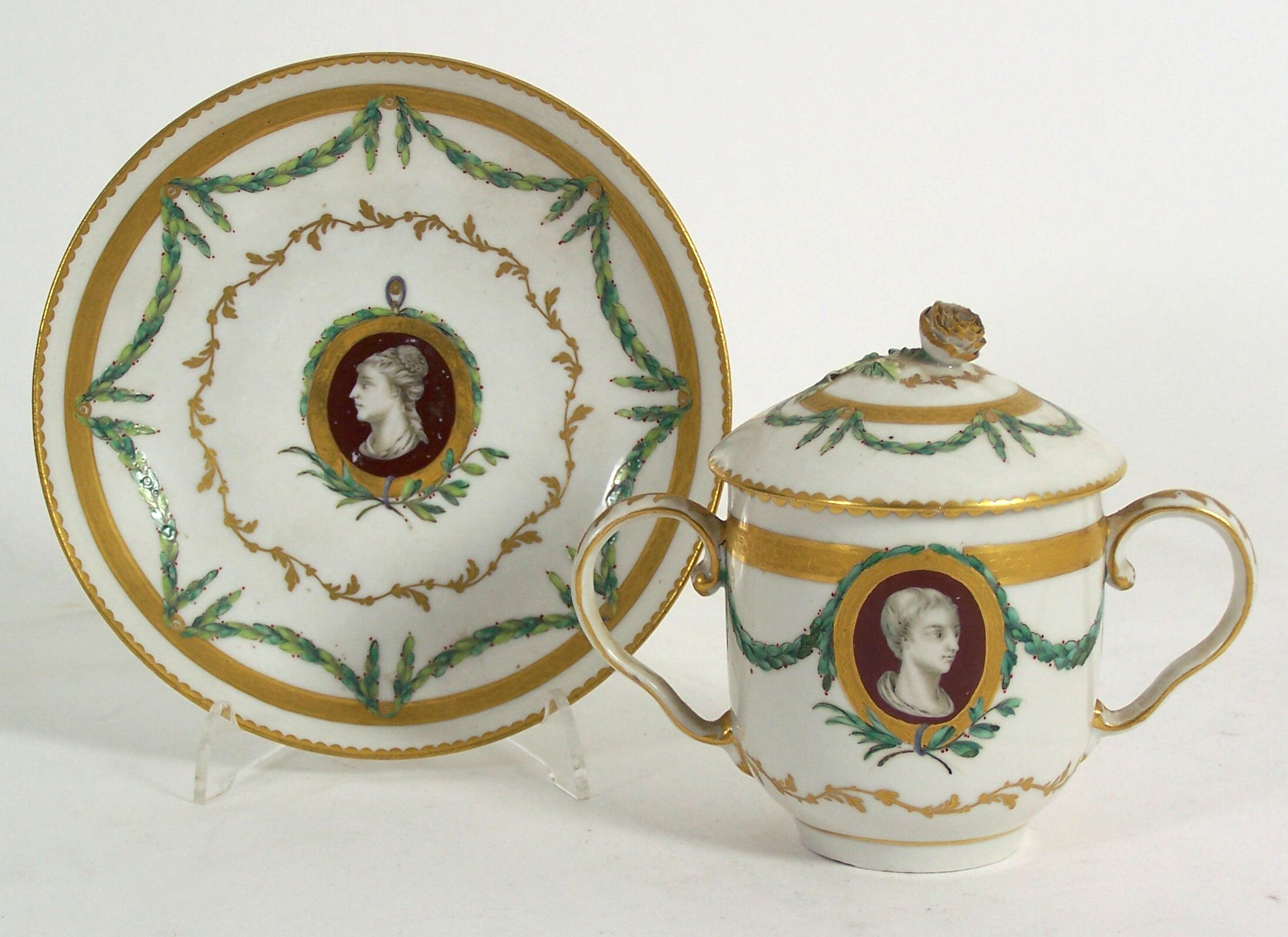 A Richard Campion Bristol twin-handled chocolate cup, cover and saucer, circa 1775,