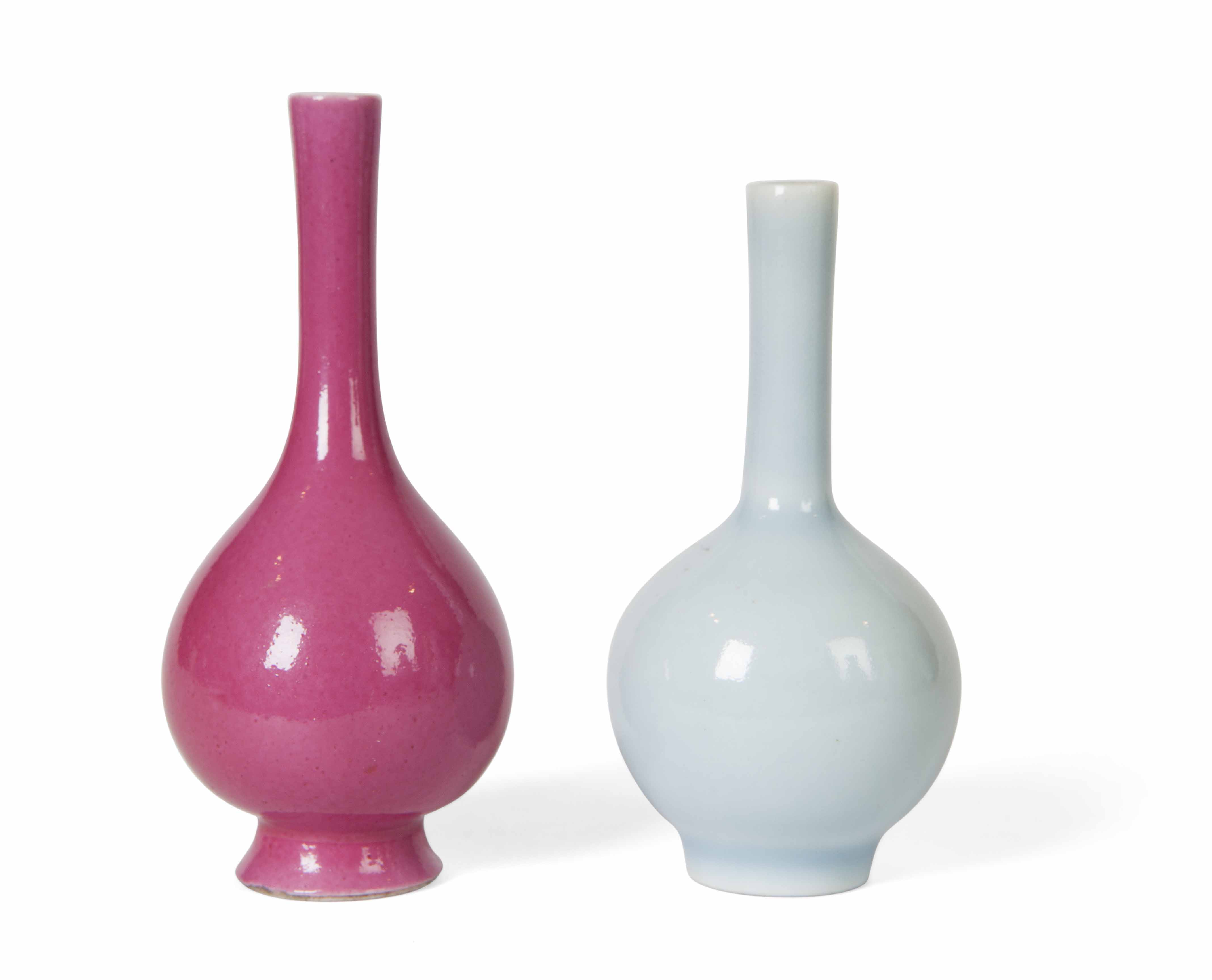 TWO MINIATURE MONOCHROME BOTTLE VASES