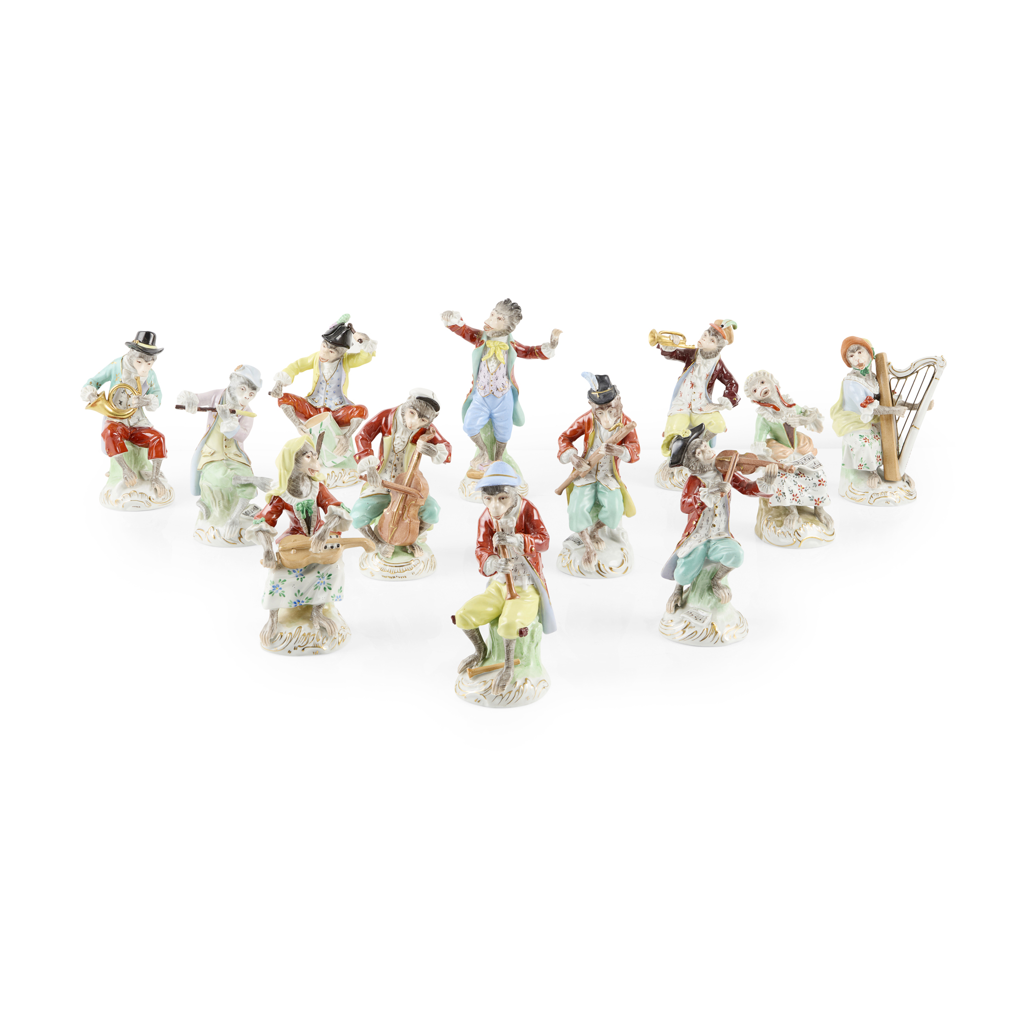 TWELVE-PIECE DRESDEN PORCELAIN MONKEY BAND