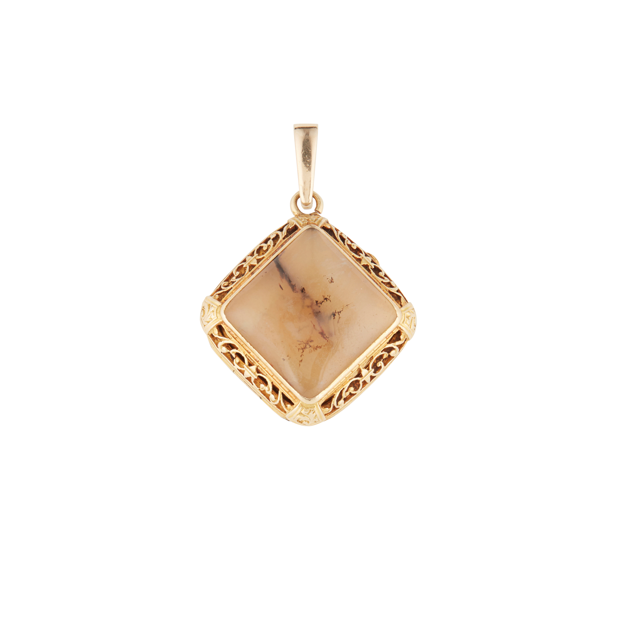 AN EARLY 19TH CENTURY SCOTTISH GOLD, AGATE AND ROCK CRYSTAL VINAIGRETTE PENDANT