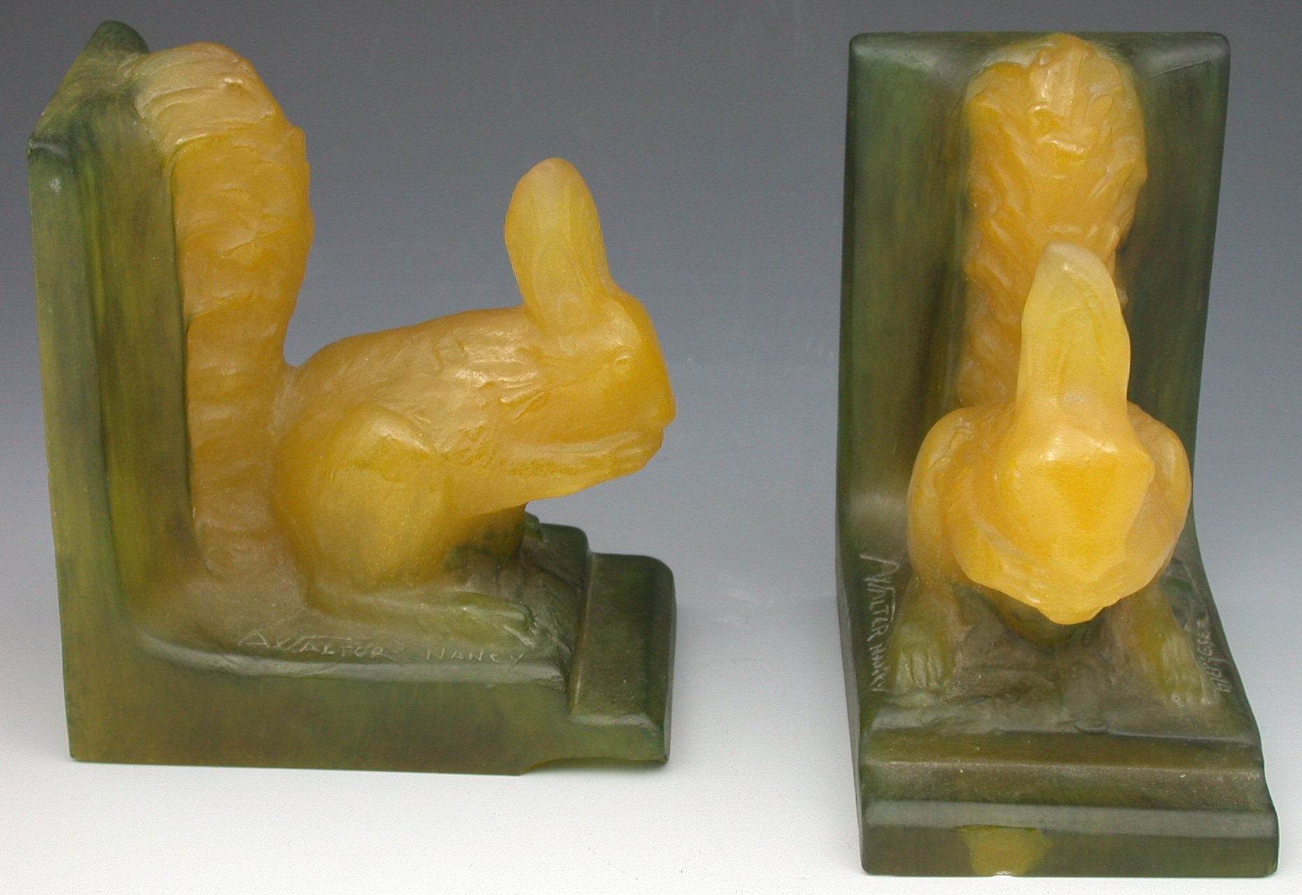 A pair of Almeric Walter pate de verre book ends,