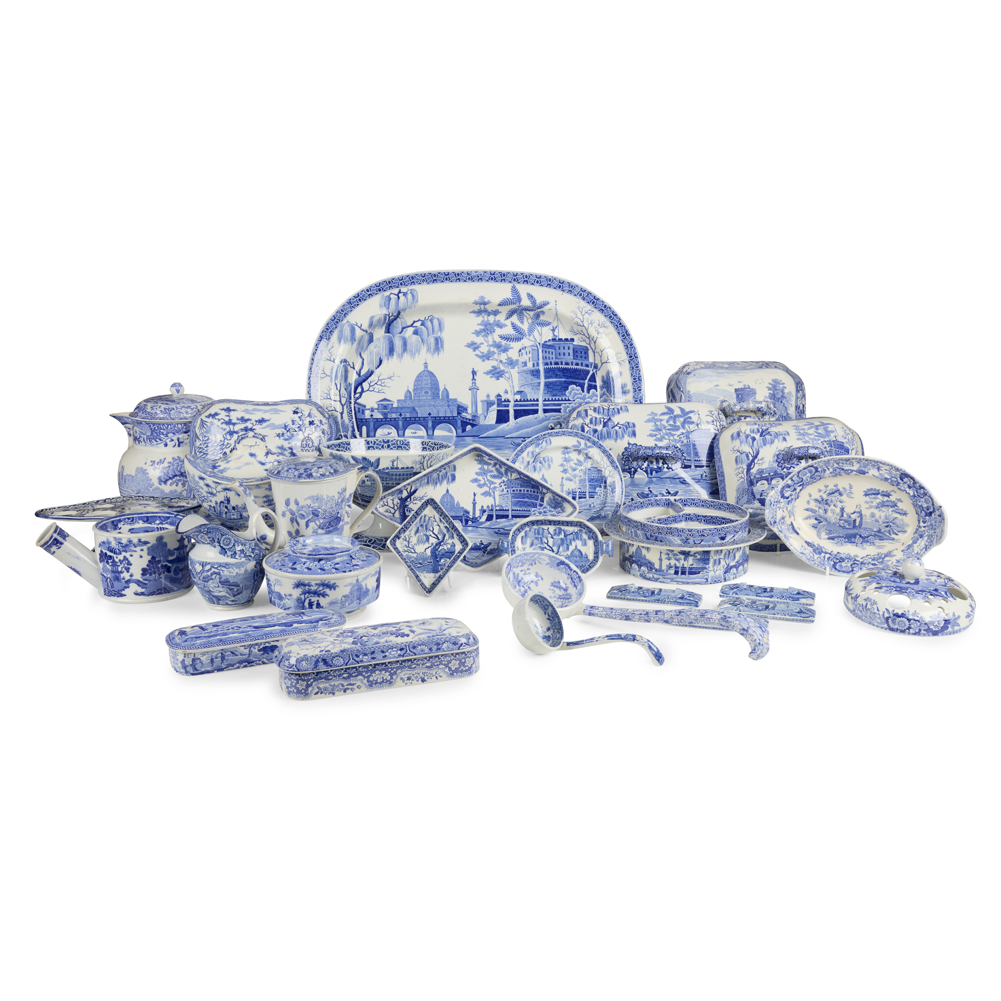 LARGE COLLECTION OF SPODE BLUE AND WHITE TRANSFER PRINTED WARES
