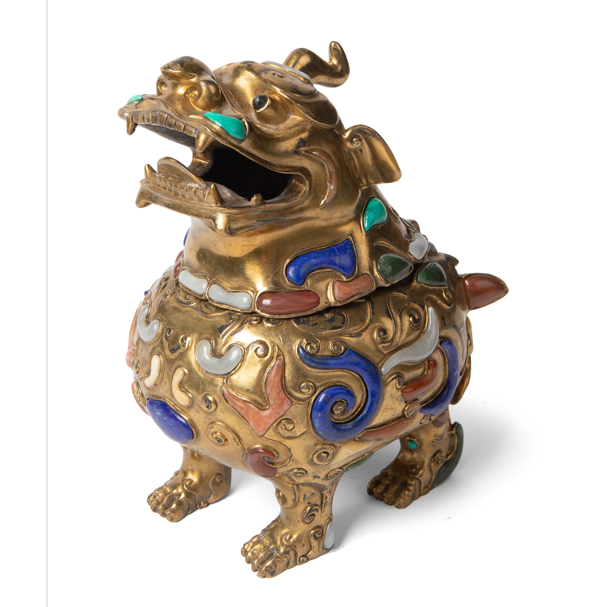 GILT-BRONZE AND HARDSTONE INLAID 'LUDUAN' INCENSE BURNER