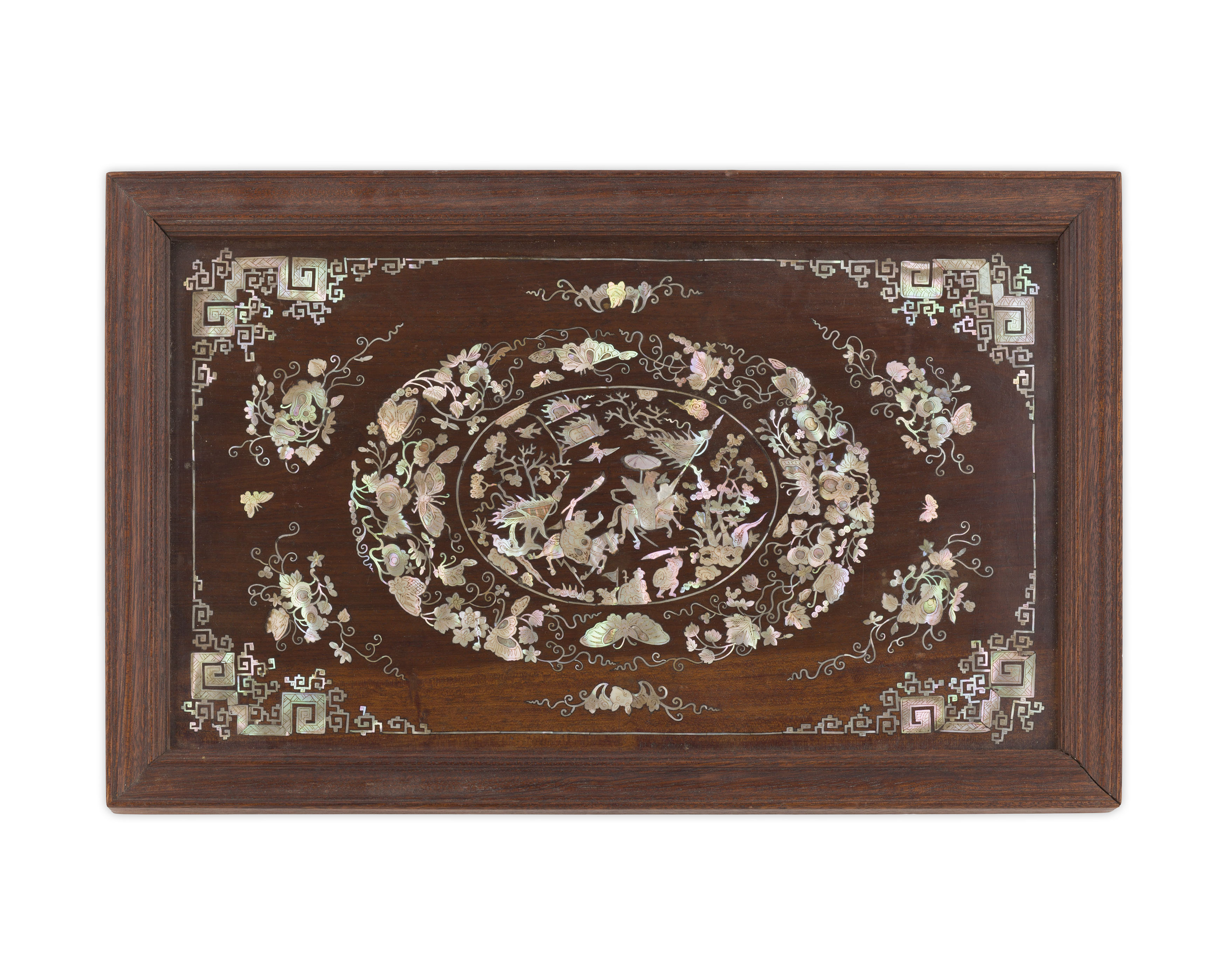 TWO CHINESE HARDWOOD AND MOTHER-OF-PEARL INLAID TRAYS