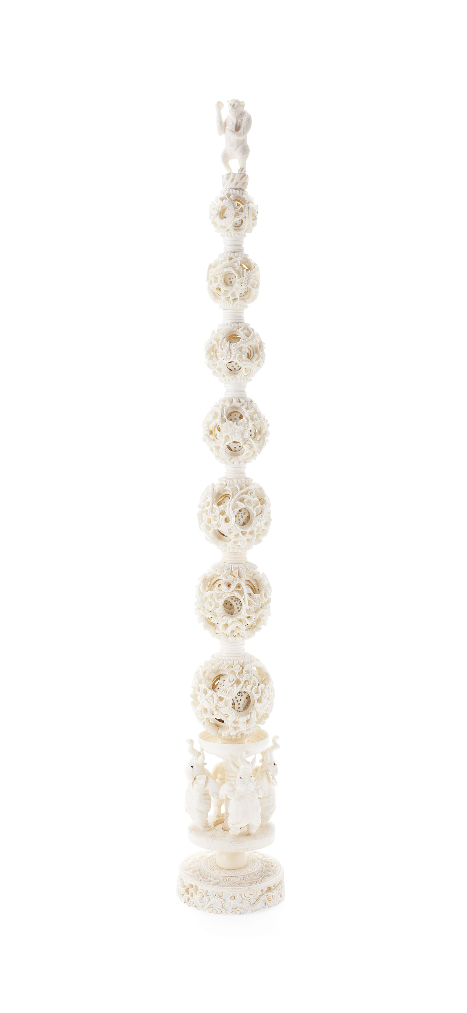 CHINESE CARVED IVORY PUZZLE BALL TOWER