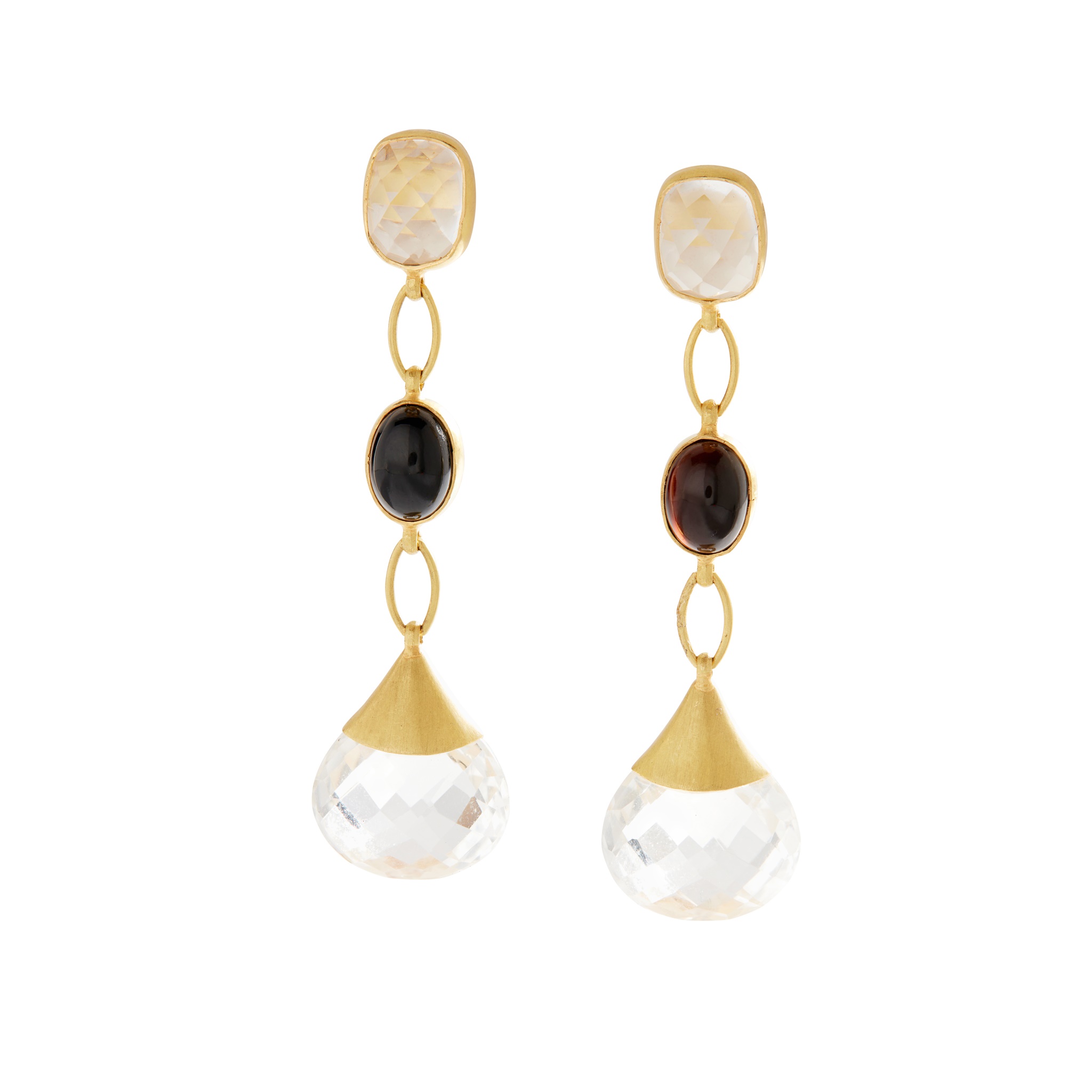 A pair of rock crystal and onyx pendent earrings